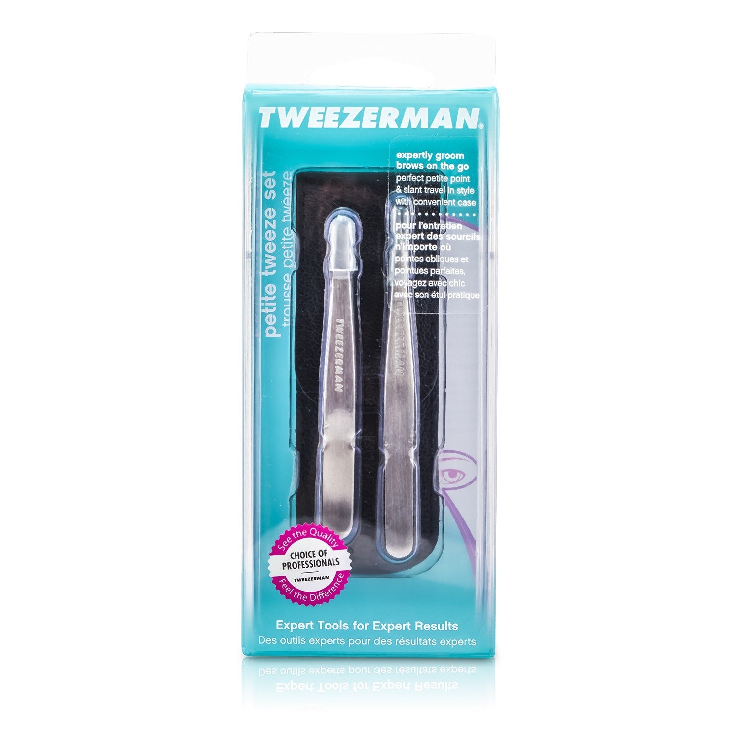 Tweezerman Petite Tweeze Set: Slant Tweezer + Point Tweezer - With Pink Leather Case (Studio Collection)  2pcs