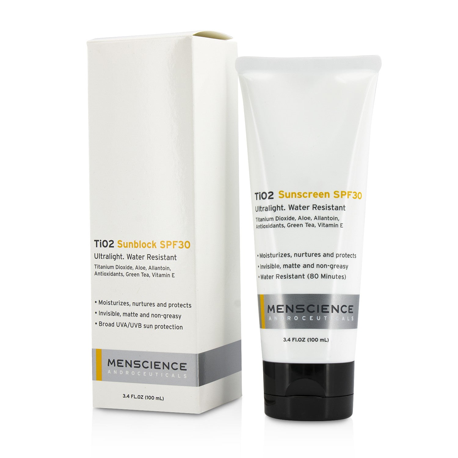 Menscience TiO2 Sun Block SPF 30 Waterproof  100ml/3.4oz