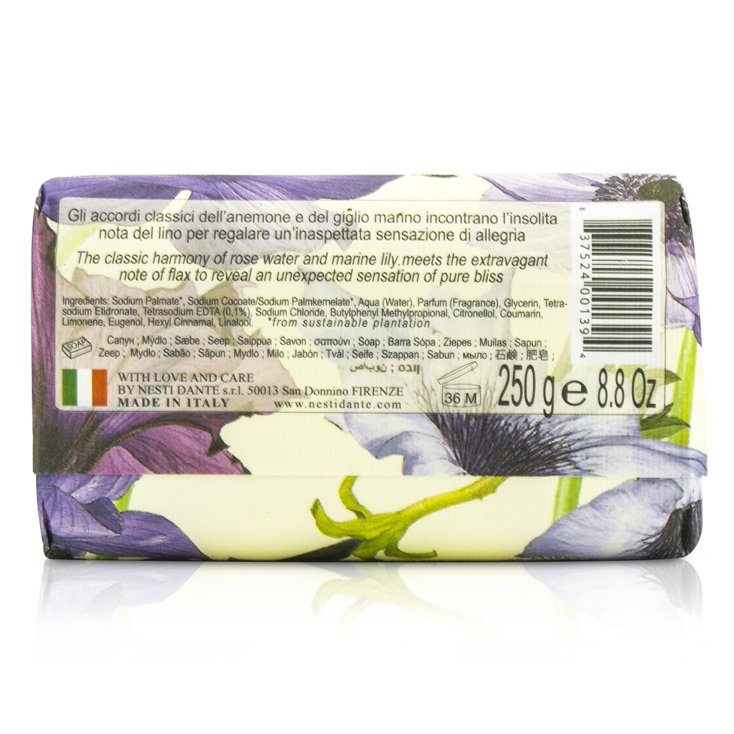 Nesti Dante Dolce Vivere Fine Natural Soap - Portofino - Flax, Rose Water & Marine Lily  250g/8.8oz