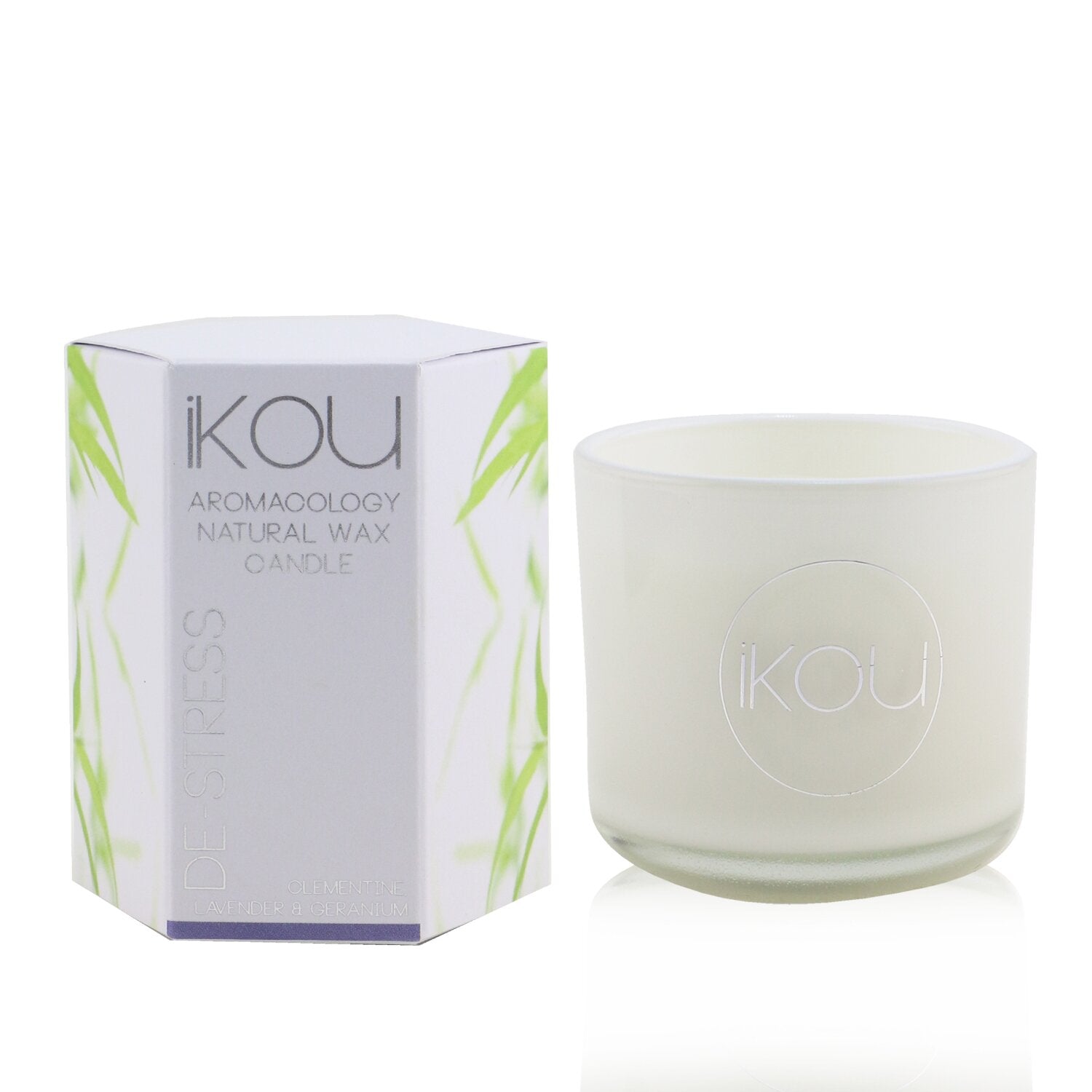 iKOU Eco-Luxury Aromacology Natural Wax Candle Glass - De-Stress (Lavender & Geranium)  85g