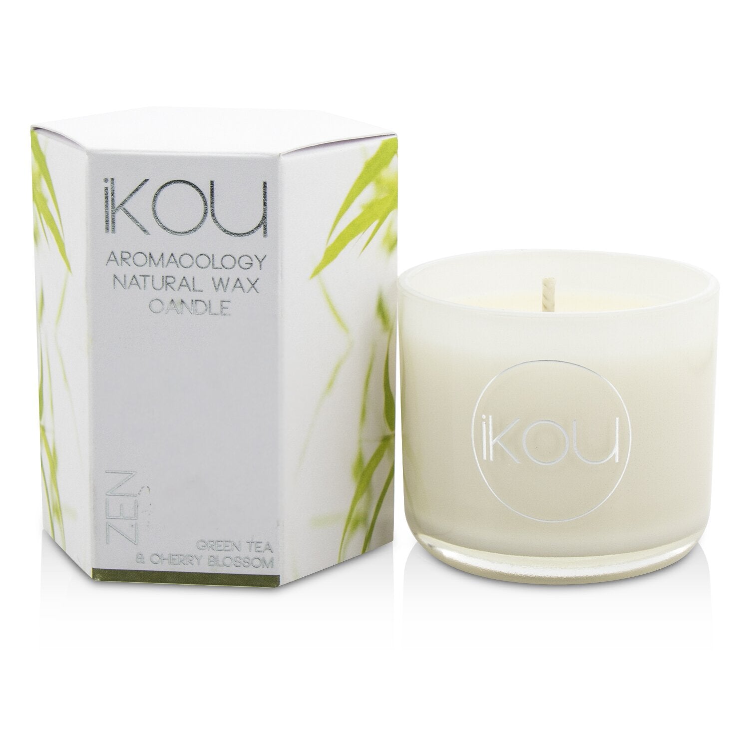 iKOU Eco-Luxury Aromacology Natural Wax Candle Glass - Zen (Green Tea & Cherry Blossom)  85g