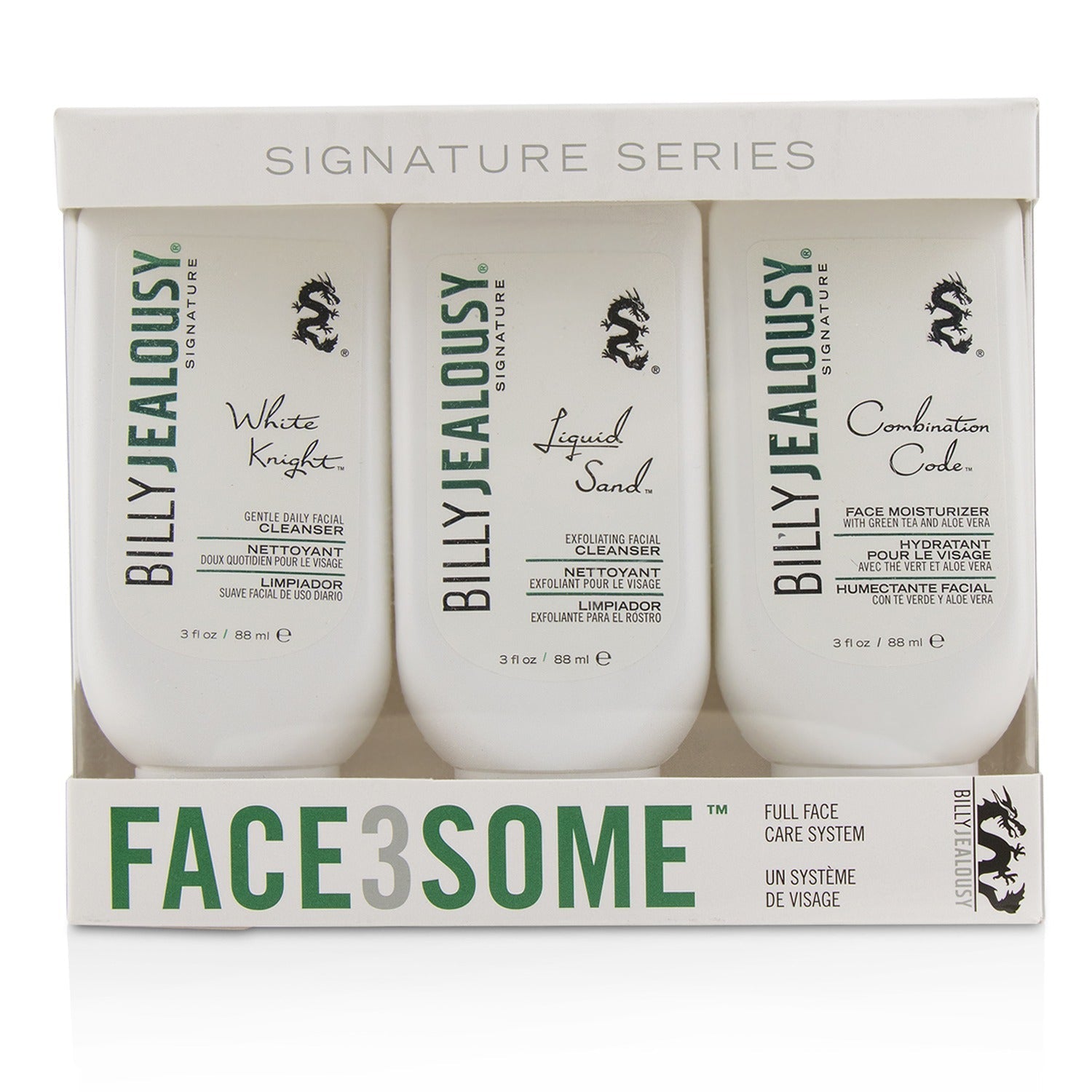 Billy Jealousy Face3Some Kit: Face Moisturizer 88ml + Exfoliating Facial Cleanser 88ml + Gentle Daily Facial Cleanser 88ml (Unboxed)  3pcs