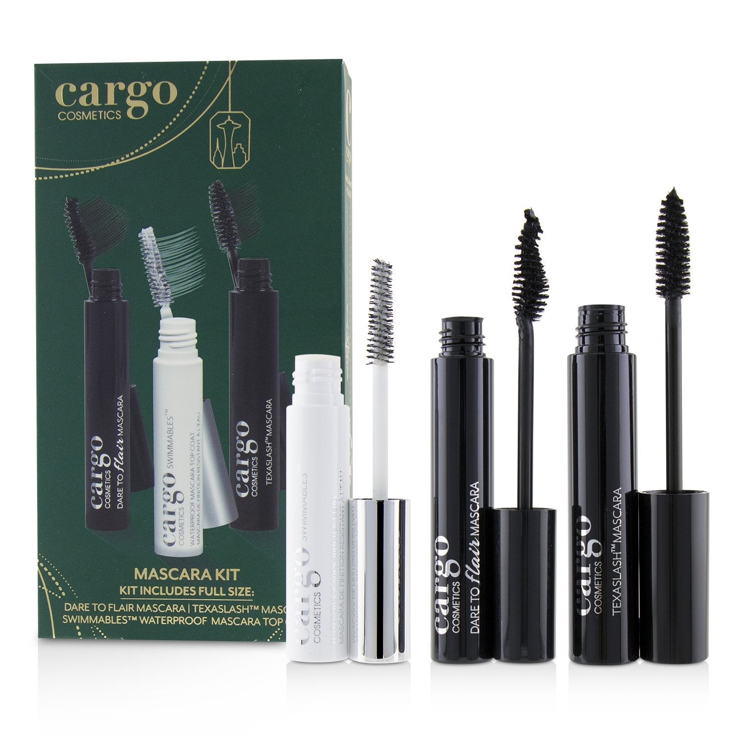 Cargo Mascara Kit: 1x Dare To Flair Mascara, 1x Texalash Mascara, 1x Swimmables Waterproof Mascara Topcoat  3pcs