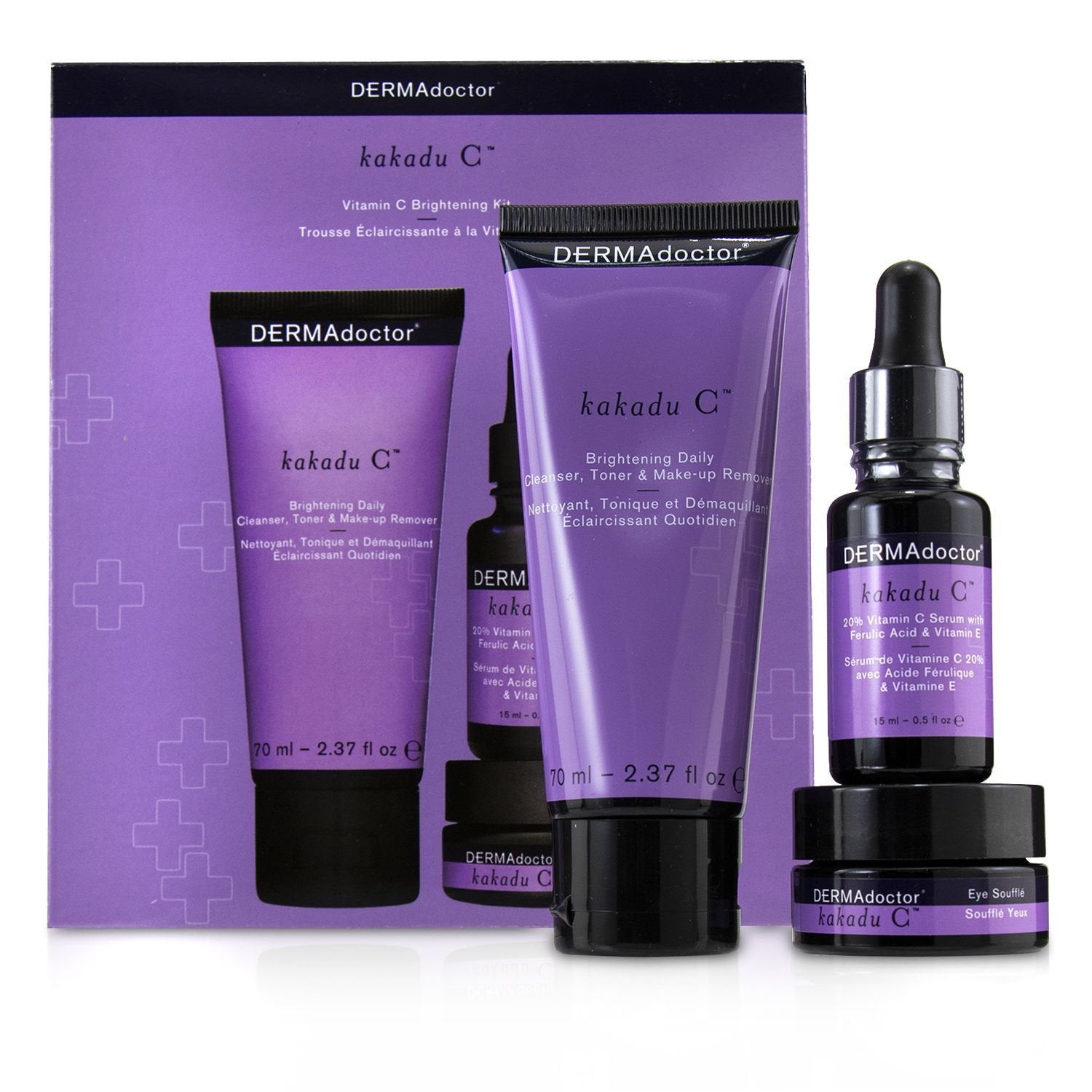 DERMAdoctor Kakadu C Vitamin C Brightening Kit: Daily Cleanser 70ml + 20% Vitamin C Serum 15ml + Eye Souffle 15ml  3pcs