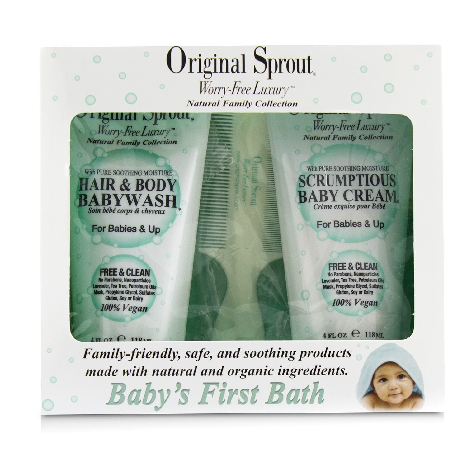 Original Sprout Baby's First Bath Kit: 1x Hair & Body Baby Wash 118ml + 1x Scrumptious Baby Cream 118ml + 1x Comb (For Babies & Up)  3pcs