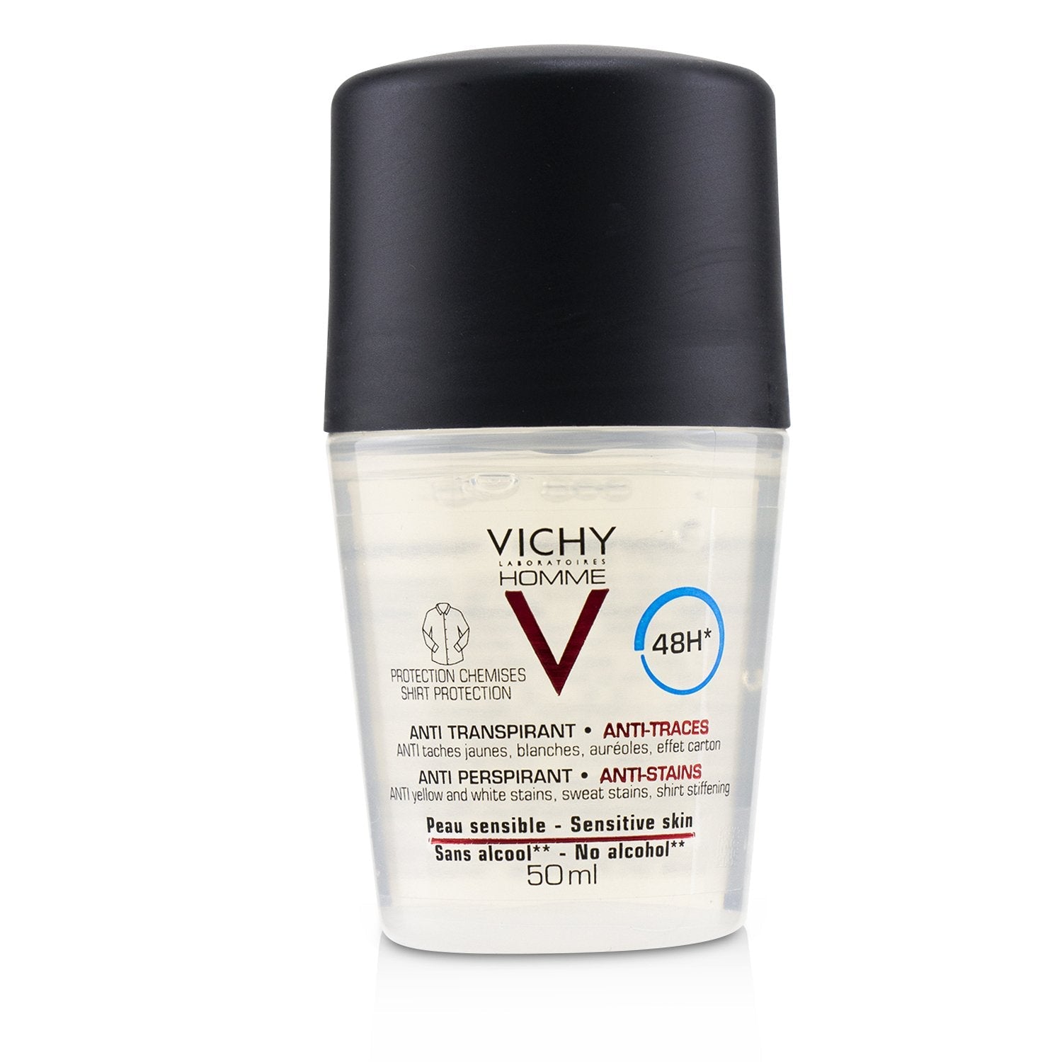 Vichy Homme 48H* Anti Perspirant & Anti-Stains (Shirt Protection) Roll-On (For Sensitive Skin)  50ml/1.69oz