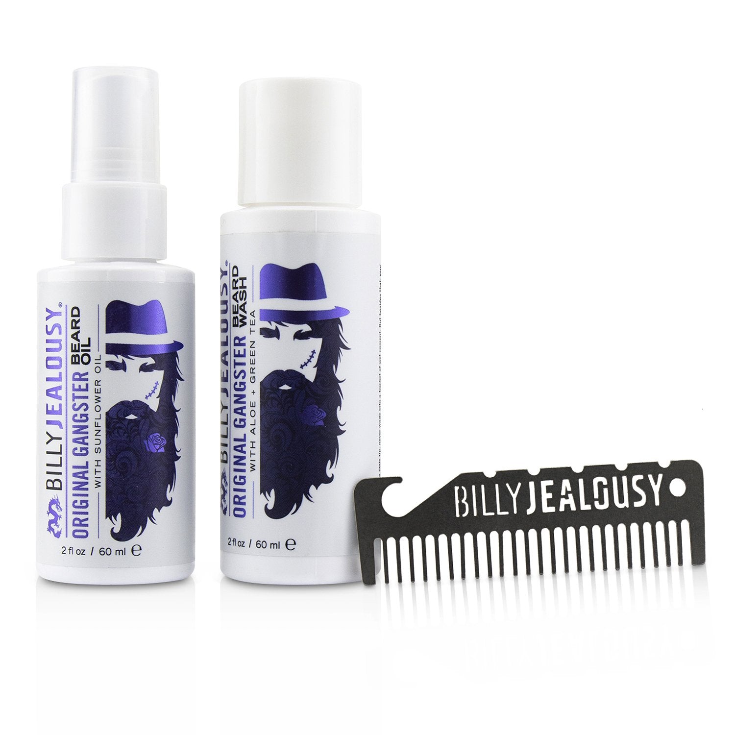 Billy Jealousy O.G. Beard Care Trio Set : 1x Beard Wash 60ml + 1x Beard Oil 60ml + 1x Titanium Comb  3pcs