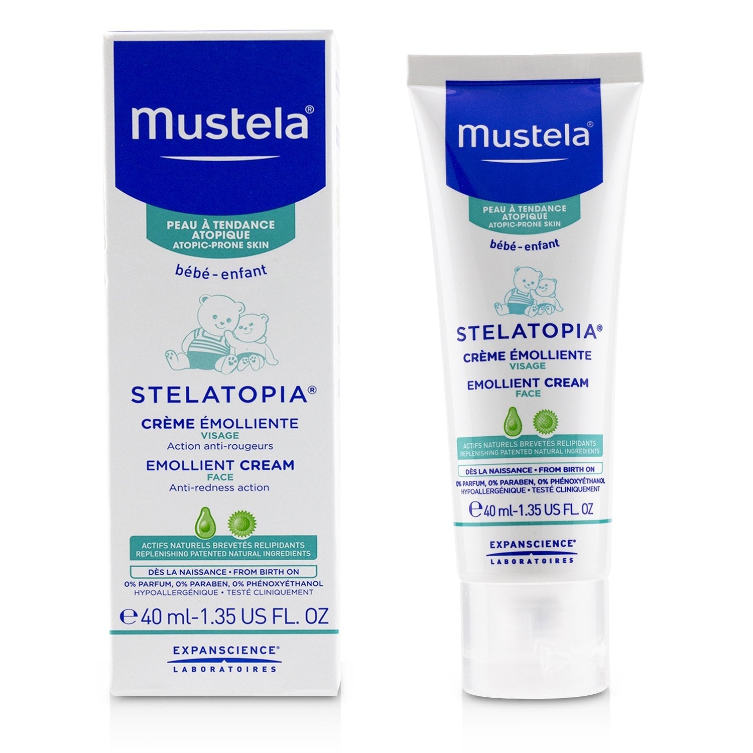 Mustela Stelatopia Emollient Cream For Face - Anti-Redness Action  40ml/1.35oz