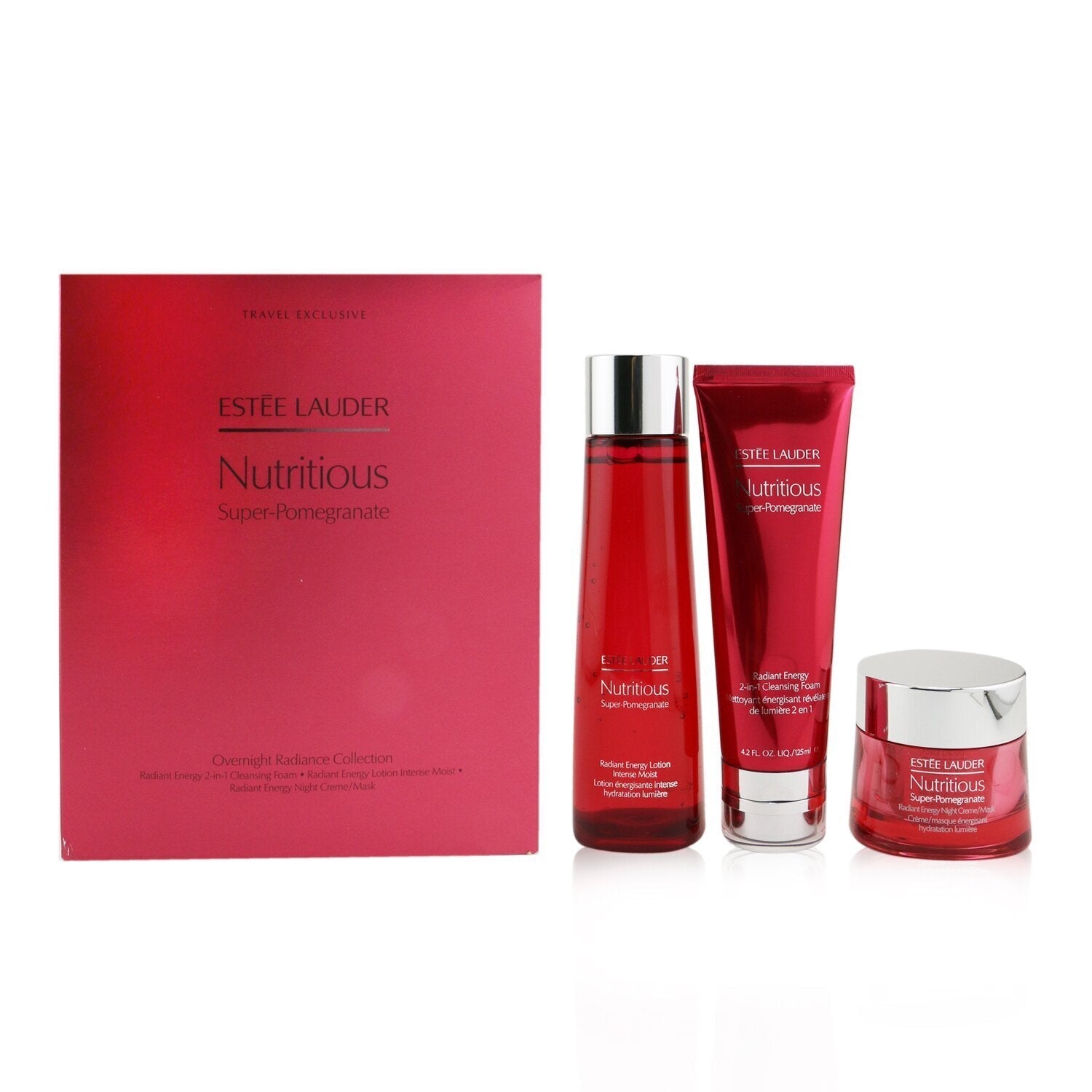 Estee Lauder Nutritious Super-Pomegranate Overnight Radiance Collection: Cleansing Foam 125ml+Lotion Intense Moist 200ml+Night Creme 50ml  3pcs