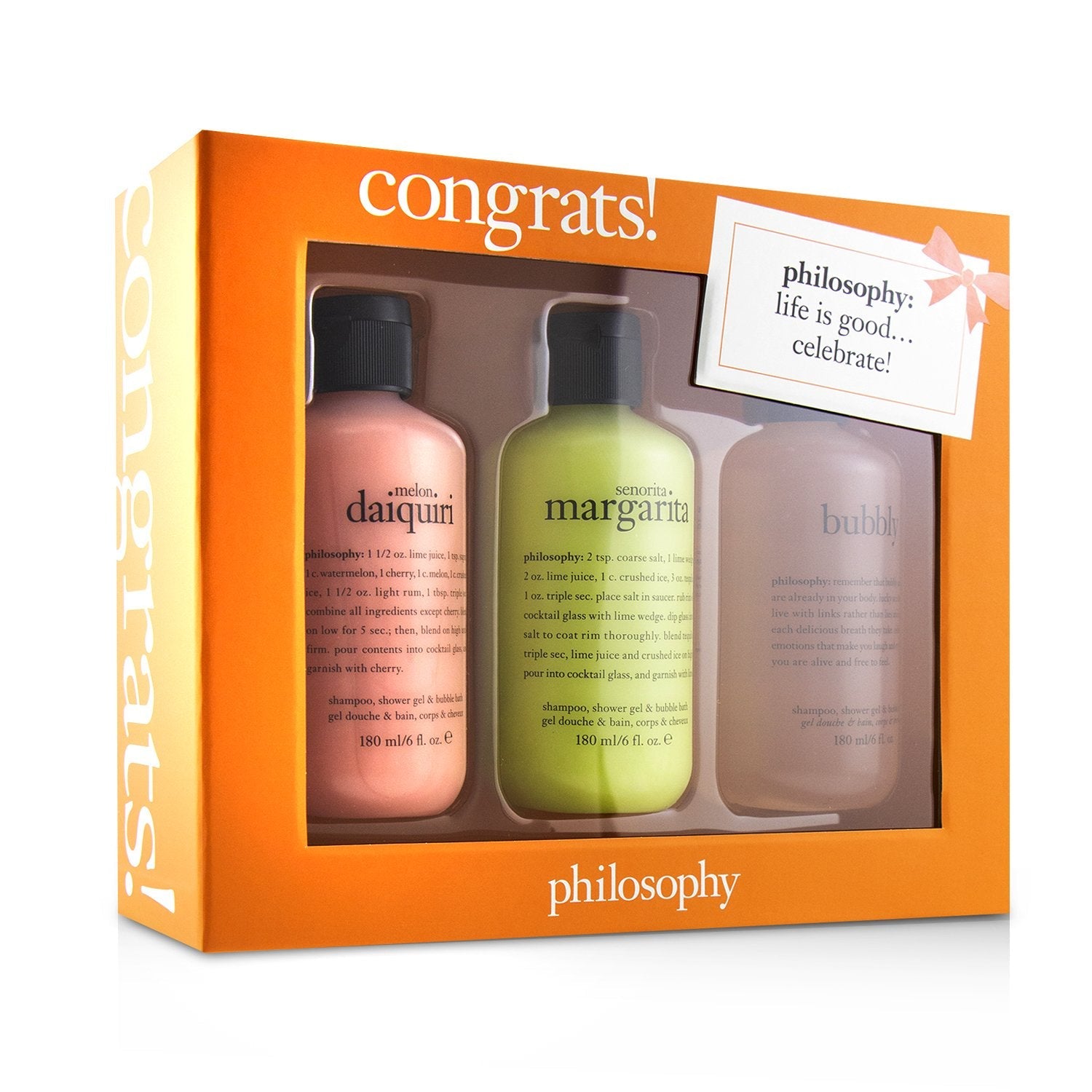 Philosophy Congrats! 3-Piece Shower Gel Set: 1x Senorita Mrgarita 180ml + Melon Daiquiri 180ml + Bubby  3x180ml/6oz