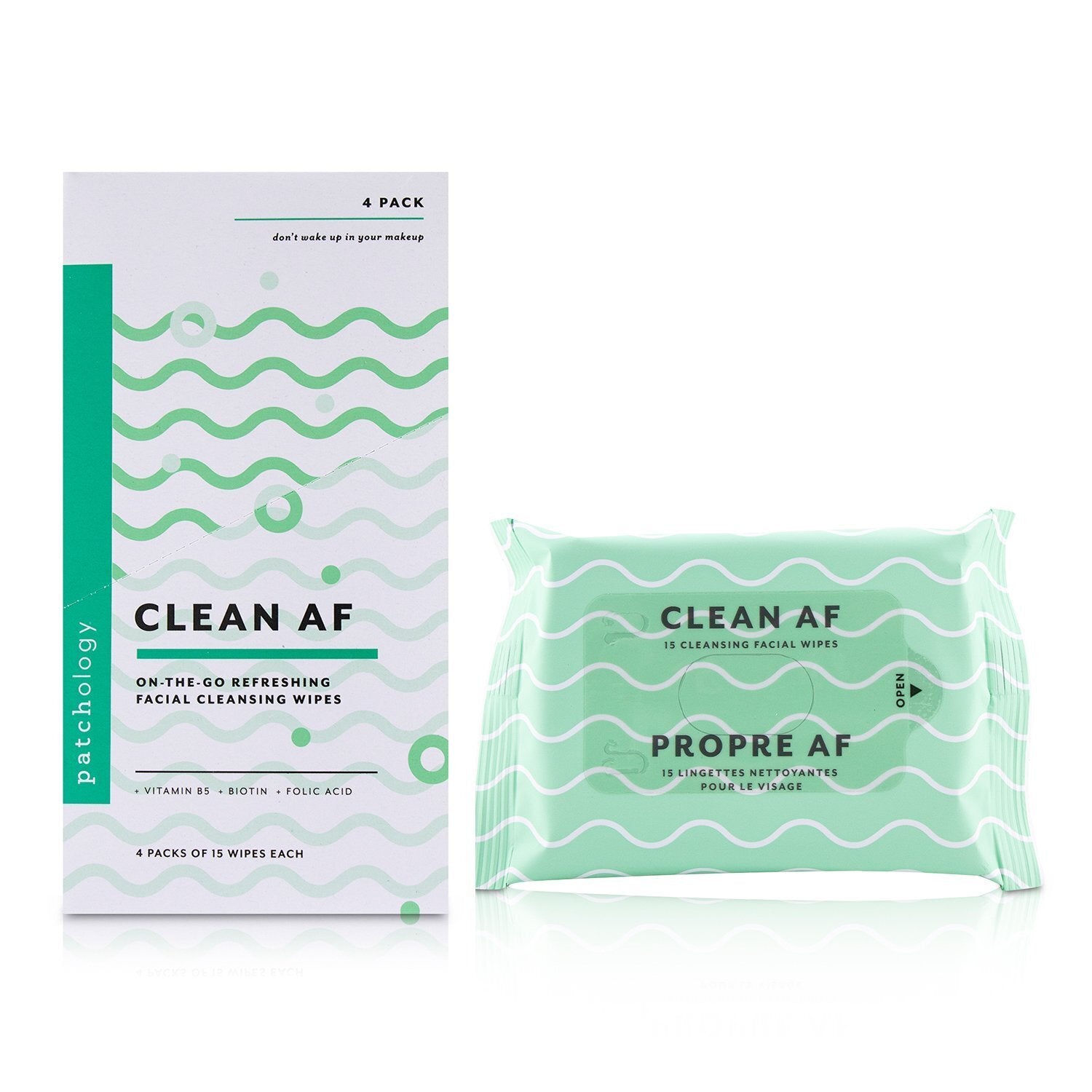 Patchology Clean AF On-The-Go Refreshing Facial Cleansing Wipes  4x15sheets