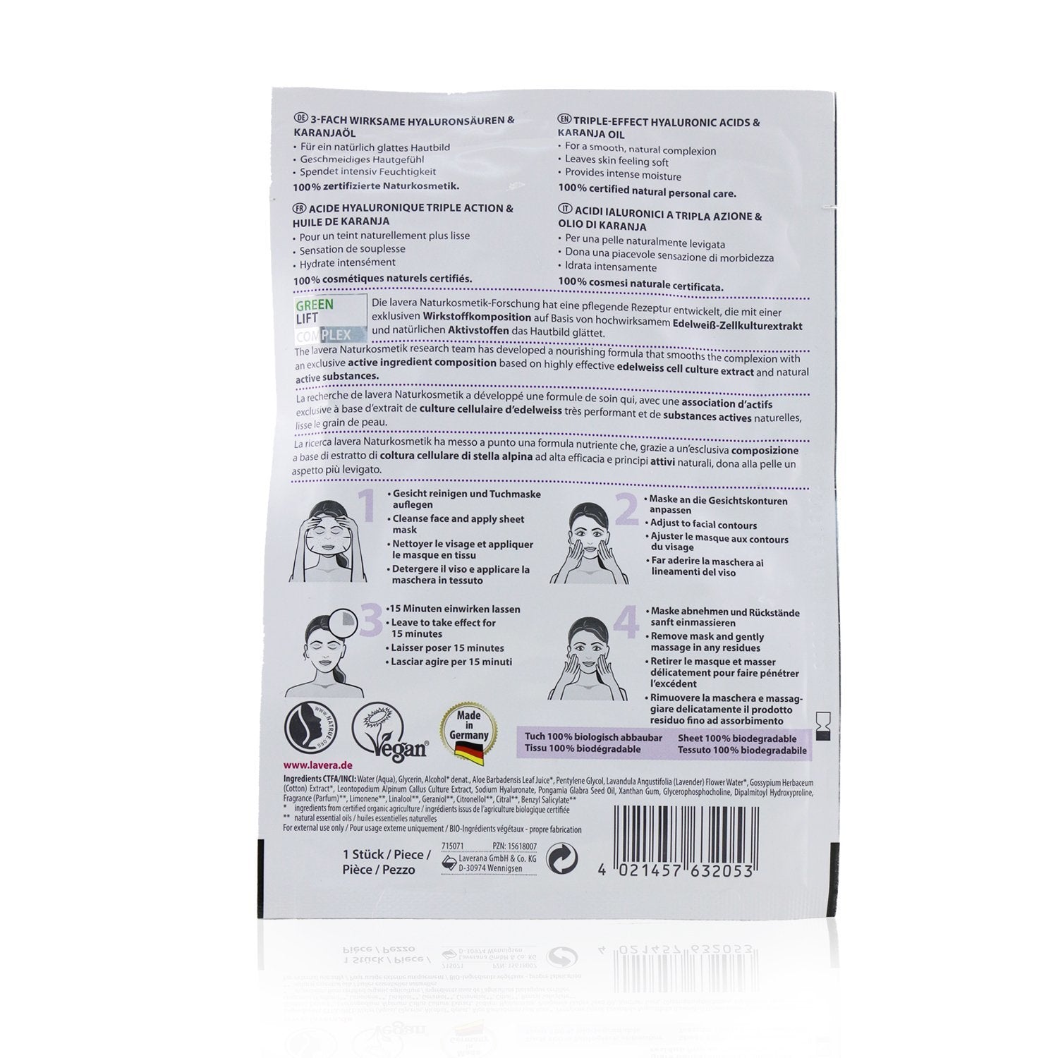 Lavera Triple-Effect Hyaluronic Acids Firming Sheet Mask  1sheet