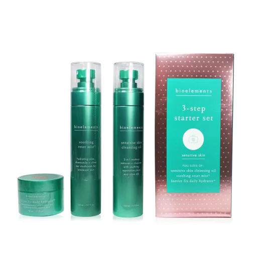 Bioelements 3-Step Starter Set : Sensitive Skin Cleansing Oil 110ml + Soothing Reset Mist 110ml + Barrier Fix Daily Hydrator 50ml  3pcs