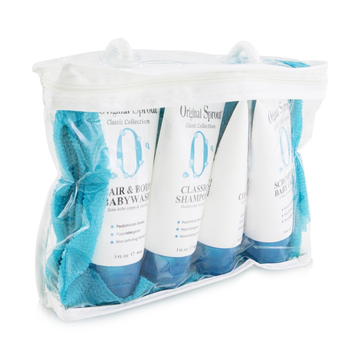 Original Sprout Classic Collection Deluxe Travel Kit: Shampoo 90ml + Conditioner 90ml + Baby Wash 90ml + Baby Cream 90ml + Washcloth 1pc  4pcs+1Washcloth