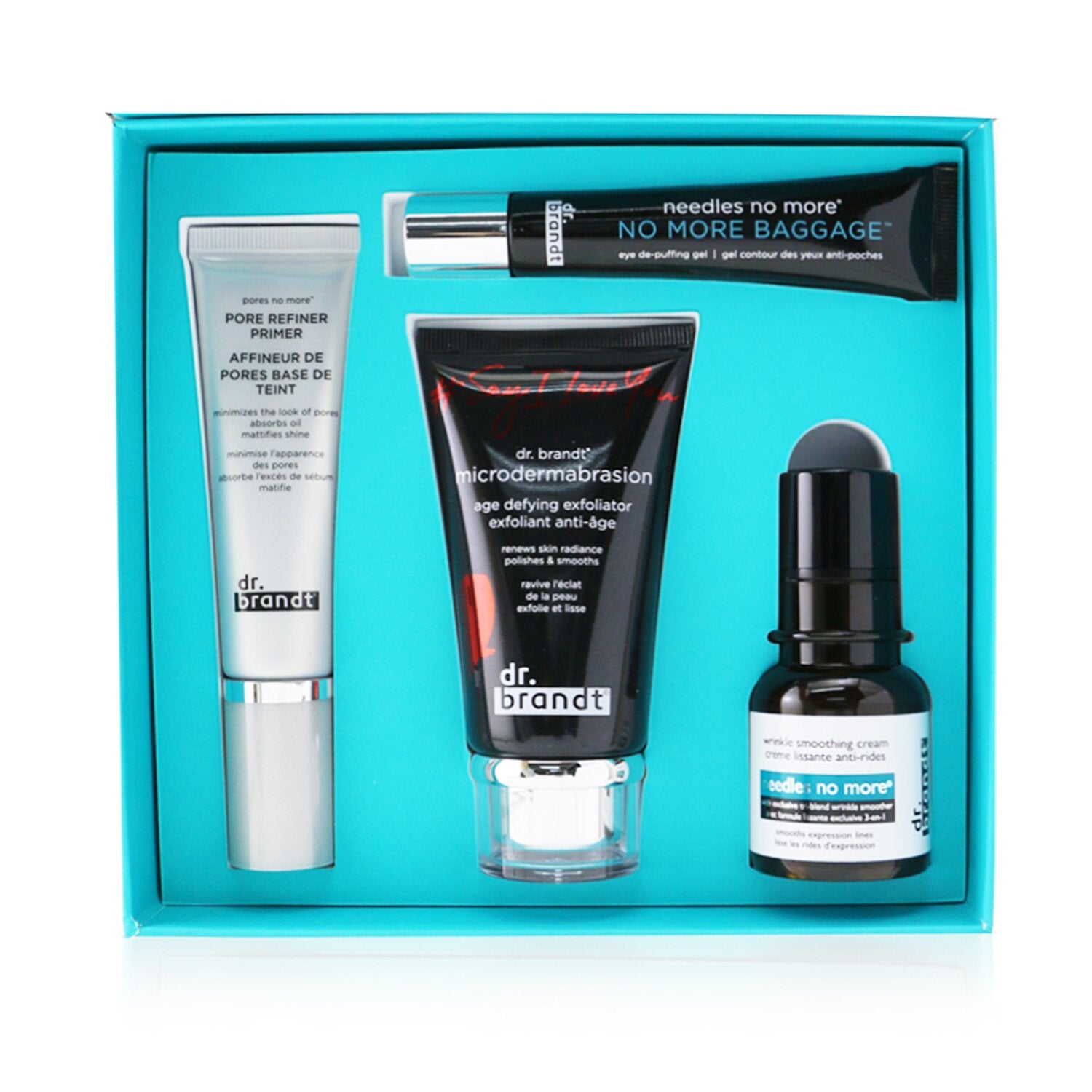 Dr. Brandt 25 Years Of Dr. Brandt Kit: Microdermabrasion 60g+ Wrinkle Smoothing Cream 15g+ Pore Refiner Primer 30ml+ No More Baggage 15g  4pcs