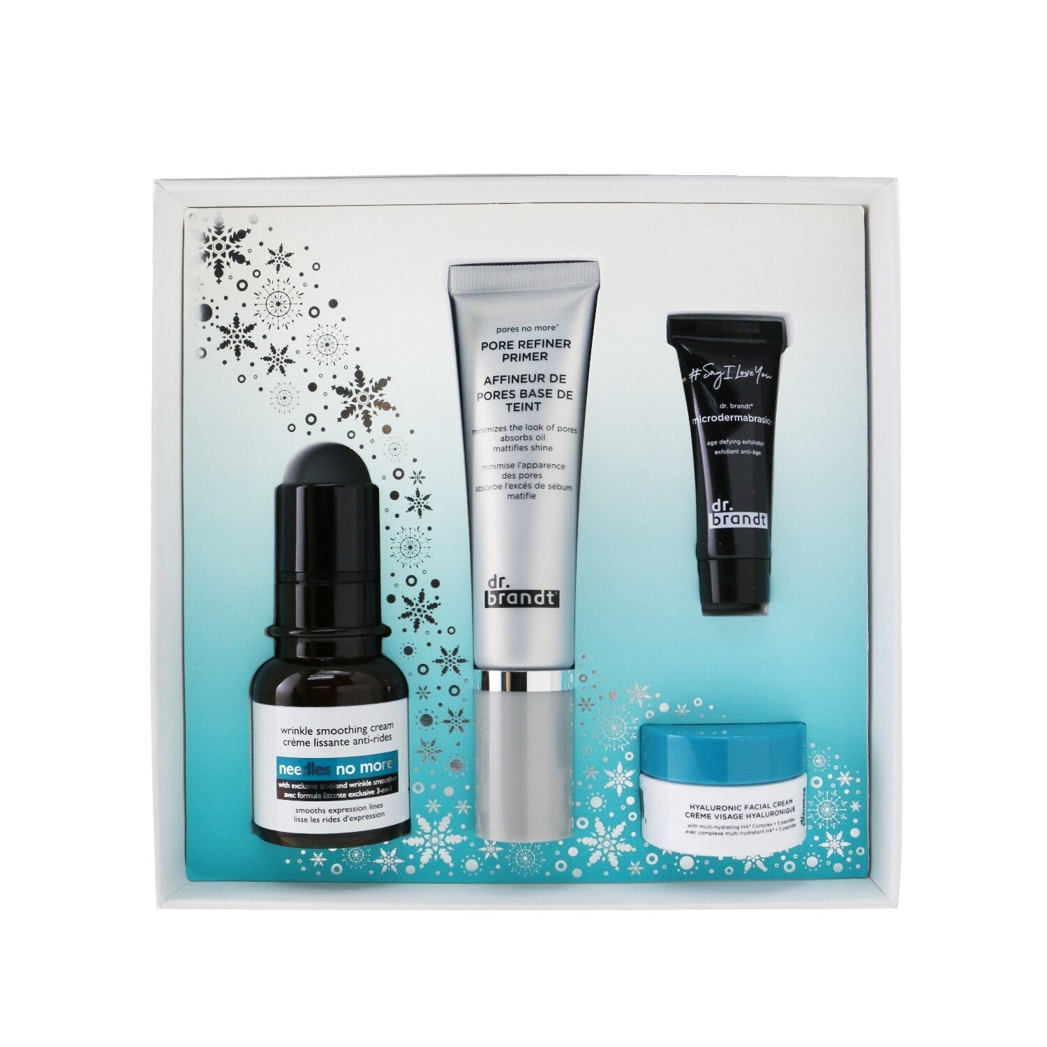 Dr. Brandt Skincare Wishlist Kit: Pore Refiner Primer 30ml+ Wrinkle Smoothing Cream 15g+ Microdermabrasion 7.5g+ Hyaluronic Cream 10g  4pcs