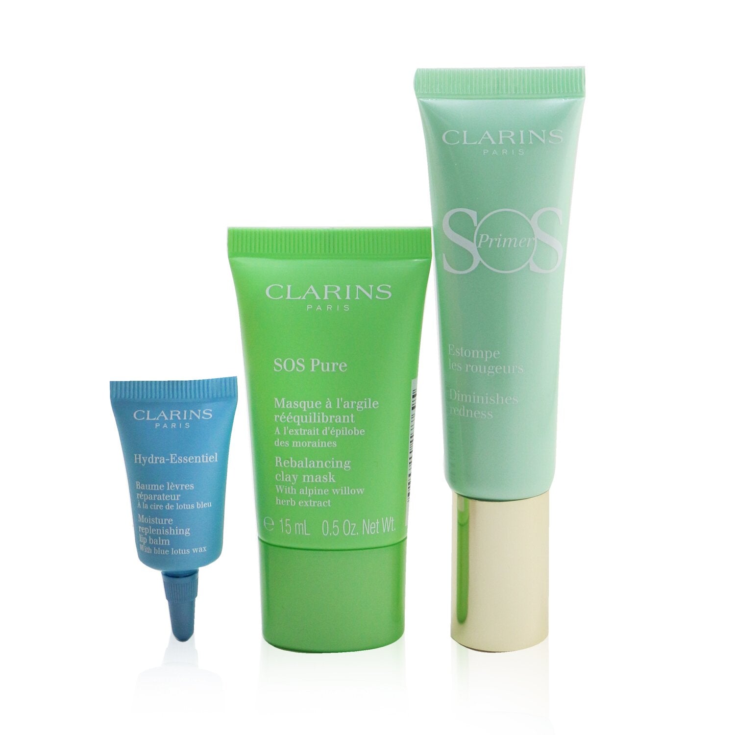 Clarins SOS Beaute Set (1x Primer 30ml + 1x Mask 15ml + 1x Lip Balm 3ml) - 04 Green  3pcs