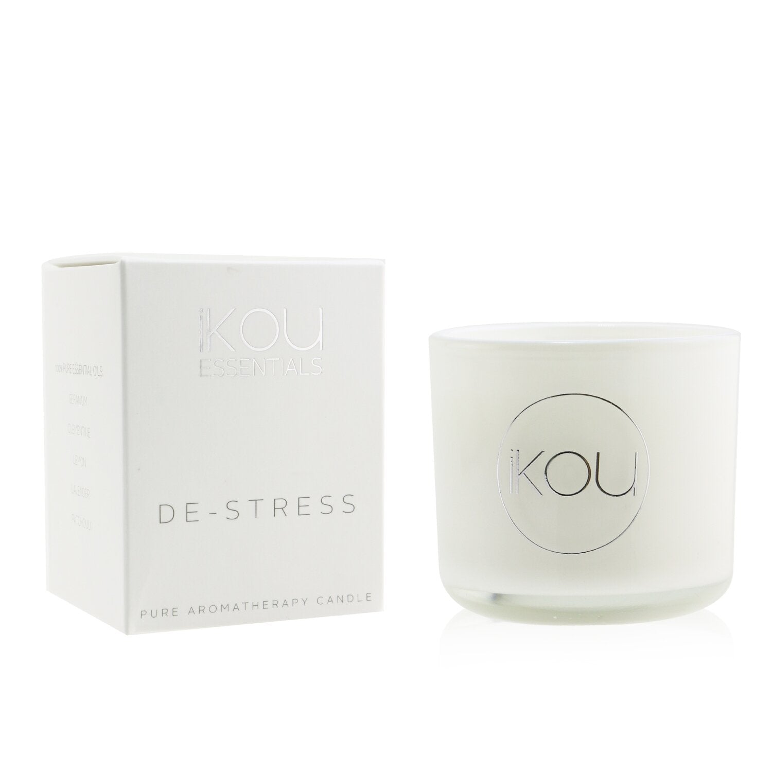 iKOU Essentials Aromatherapy Natural Wax Candle Glass - De-Stress (Lavender & Geranium) 100177  85g