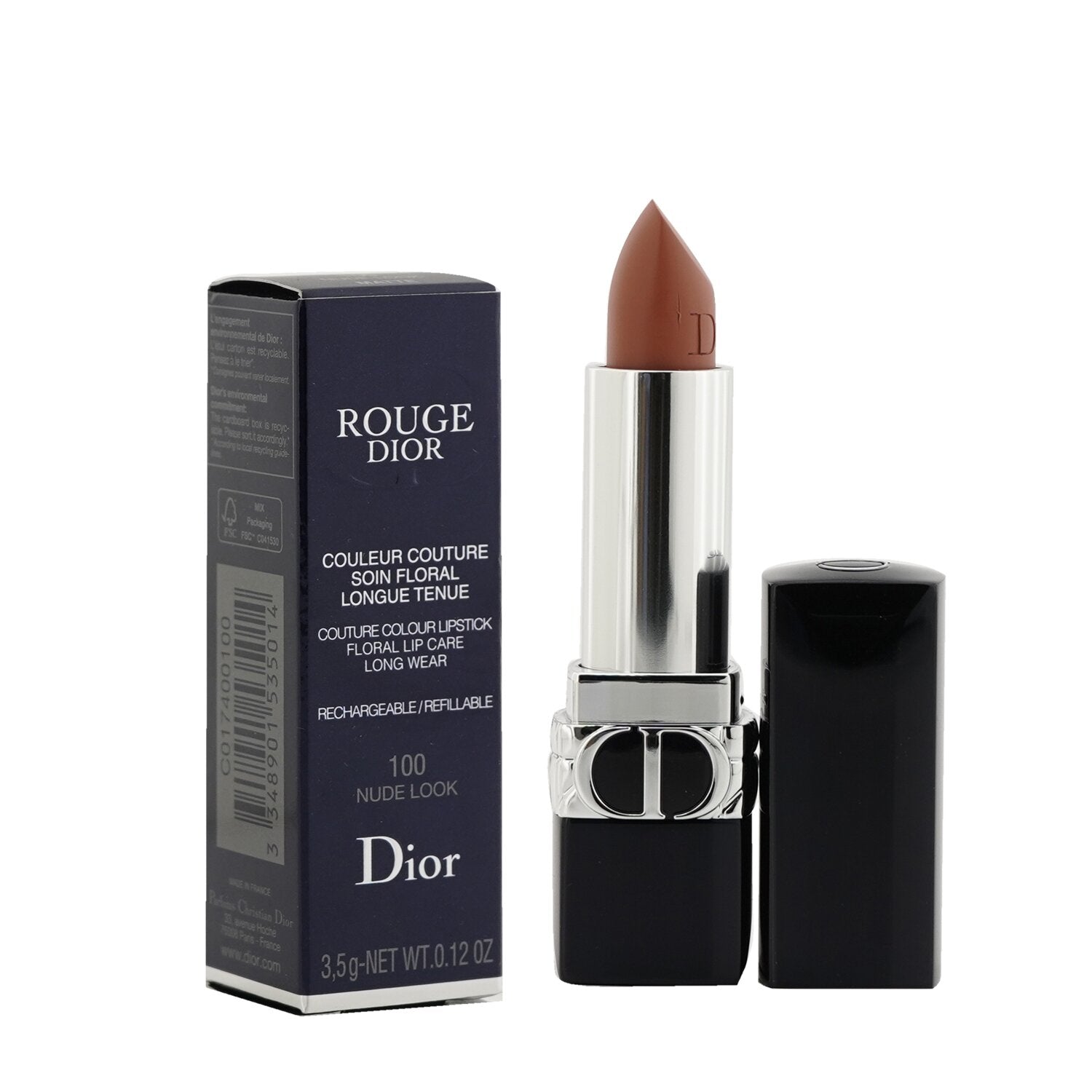 Christian Dior Rouge Dior Couture Colour Refillable Lipstick - # 100 Nude Look (Matte)  3.5g/0.12oz