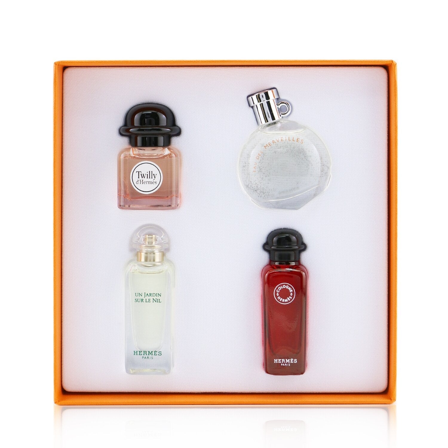 Hermes Miniature Coffret: Twilly D'Hermes, Un Jardin Sur Le Nil, Eau De Rhubarbe Ecarlate, Eau Des Merveilles  4x7.5ml/0.25oz