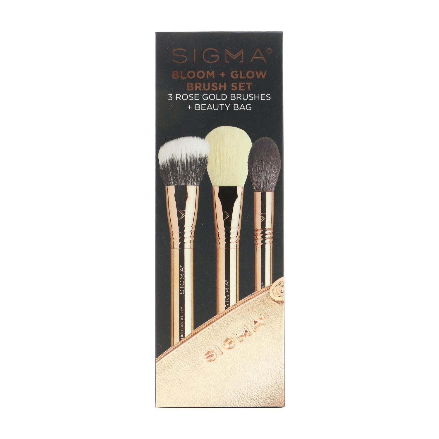 Sigma Beauty Bloom + Glow Brush Set (3x Rose Gold Brush, 1x Bag)  3pcs