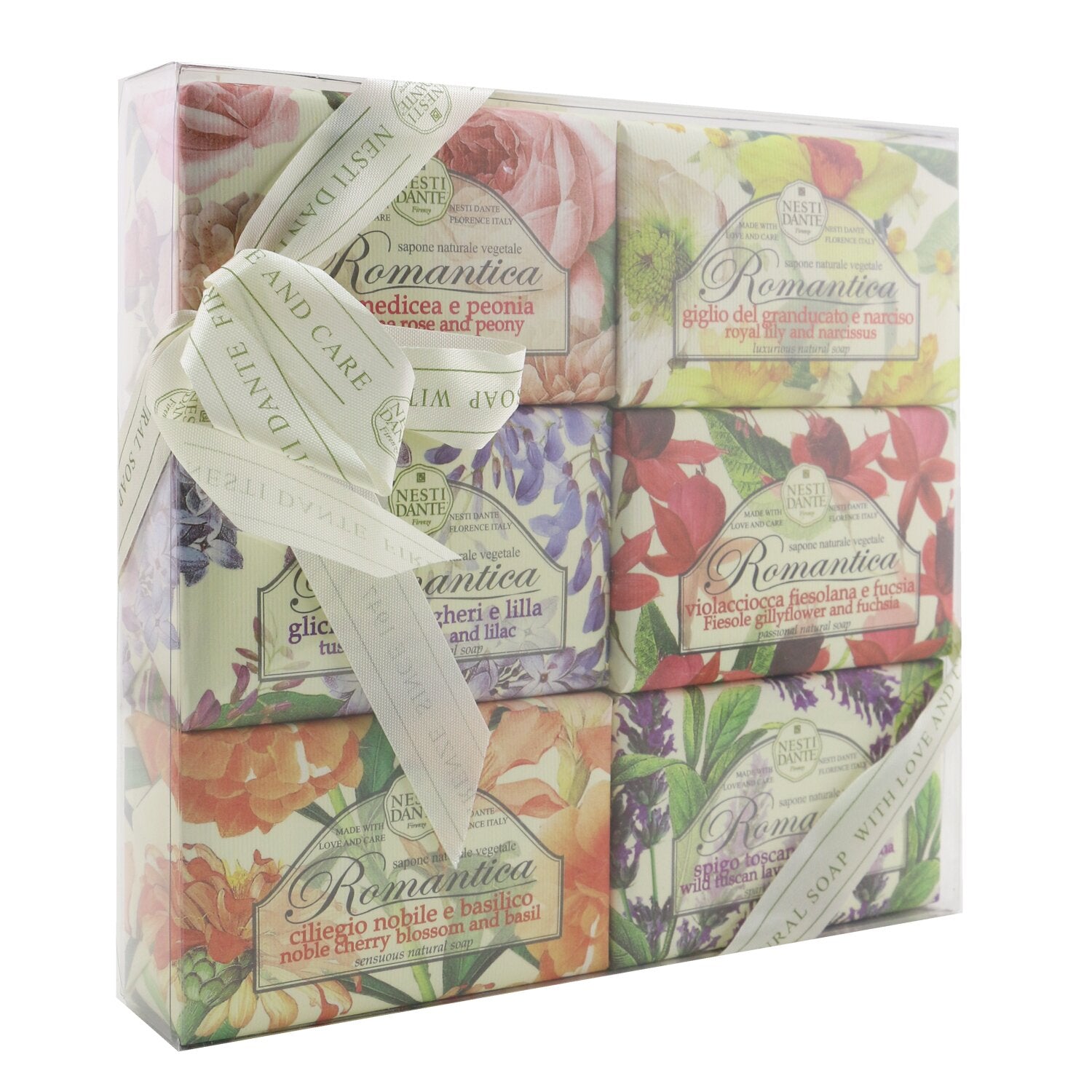 Nesti Dante Romantica The Collection Soap Set: (Florentine Rose & Peony + Royal Lily & Narcissus + Tuscan Wisteria & Lilac + Fiesole Gillyflower & Fuchsia + Noble Cherry Blossom & Basil + Wild Tuscan Lavender & Verbena)  6x 150g/5.3oz