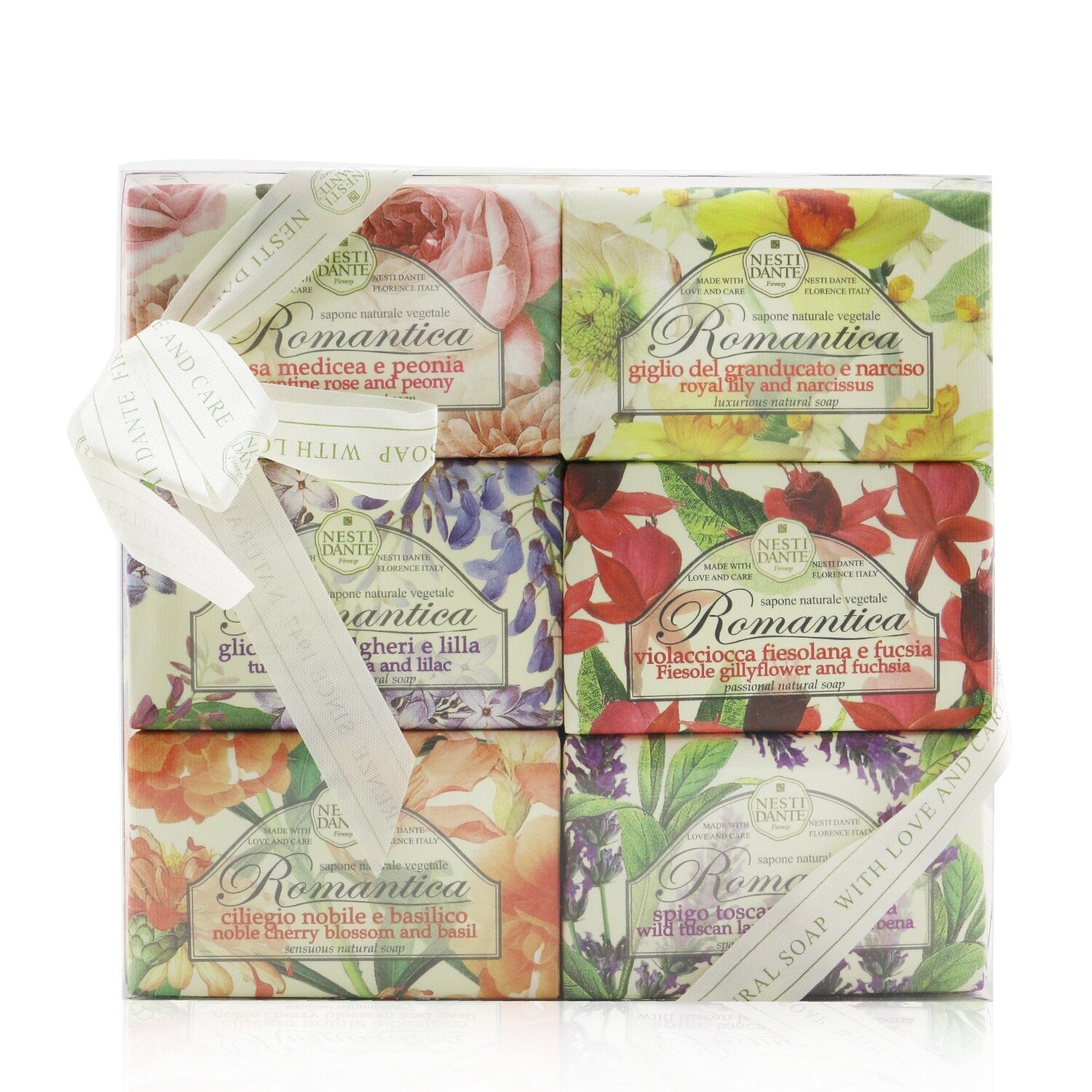 Nesti Dante Romantica The Collection Soap Set: (Florentine Rose & Peony + Royal Lily & Narcissus + Tuscan Wisteria & Lilac + Fiesole Gillyflower & Fuchsia + Noble Cherry Blossom & Basil + Wild Tuscan Lavender & Verbena)  6x 150g/5.3oz