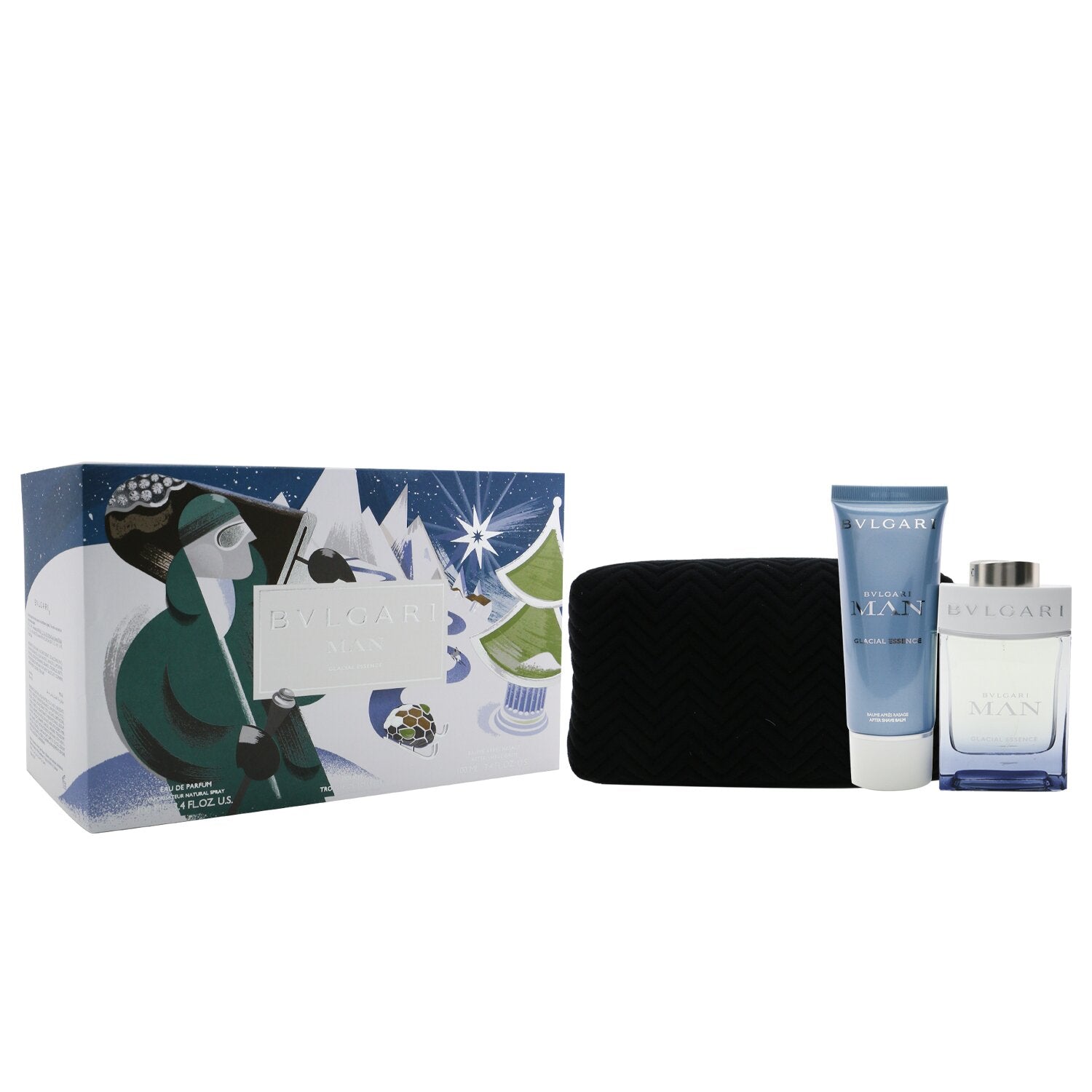 Bvlgari Man Glacial Essence Coffret: Eau De Parfum Spray 100ml/3.4oz + After Shave Balm 100ml/3.4oz + Pouch (X'mas Edition)  2pcs+Pouch