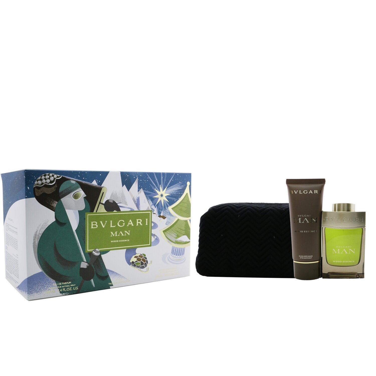 Bvlgari Man Wood Essence Coffret: Eau De Parfum Spray 100ml/3.4oz + After Shave Balm 100ml/3.4oz + Pouch (X'mas Edition)  2pcs+Pouch