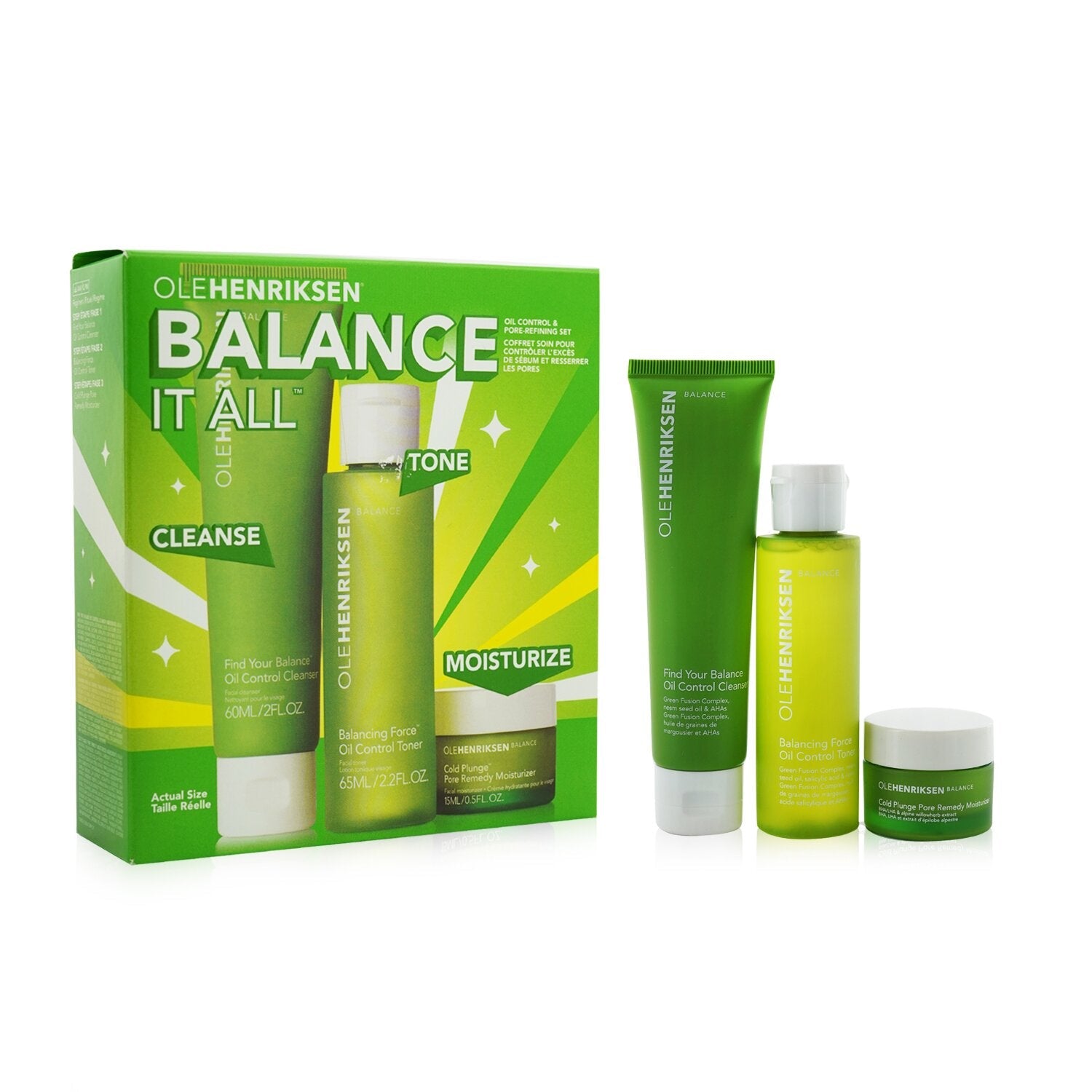 Ole Henriksen Balance It All Oil Control & Pore-Refining Set: Cleanser 60ml + Toner 65ml + Moisturizer 15ml  3pcs