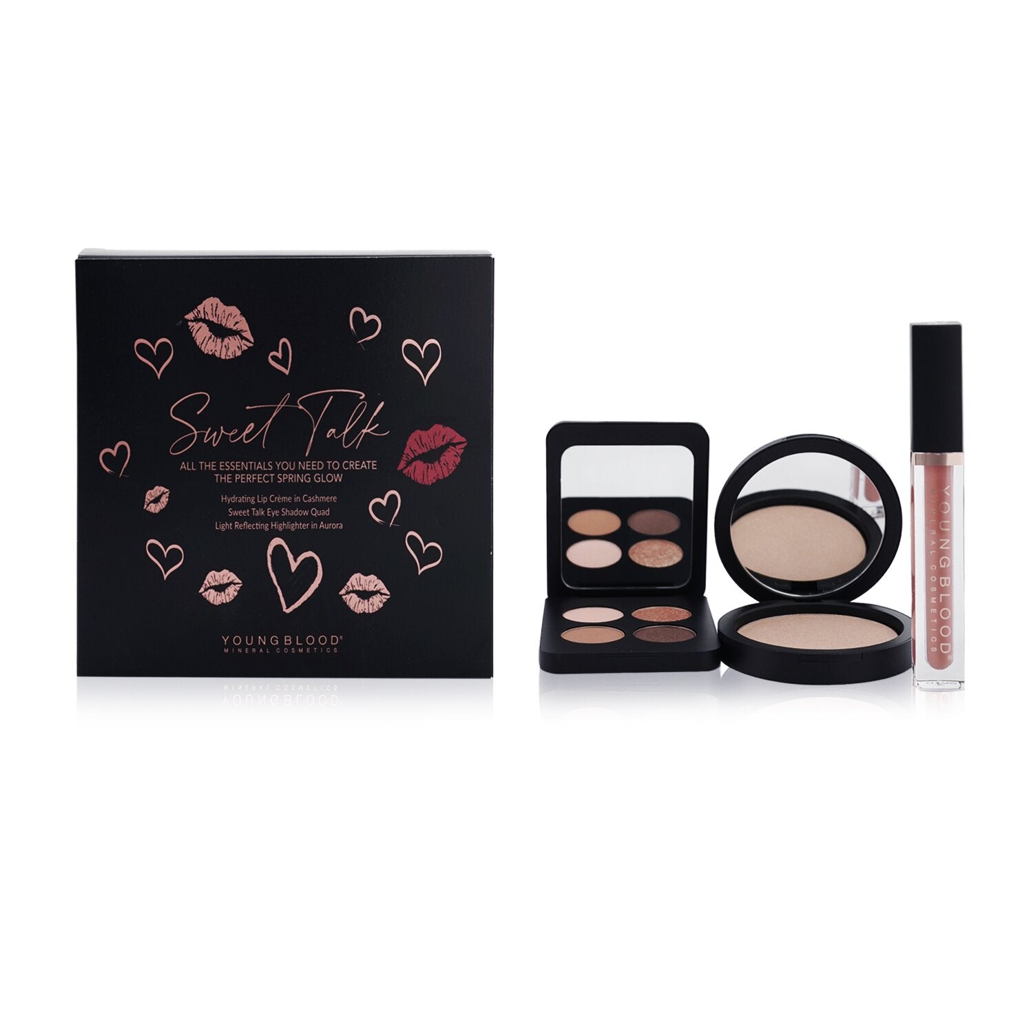 Youngblood Sweet Talk The Perfect Spring Glow Palette (1x Hydrating Lip Creme, 1x Highlighter, 1x Eyeshadow Quad)  3pcs