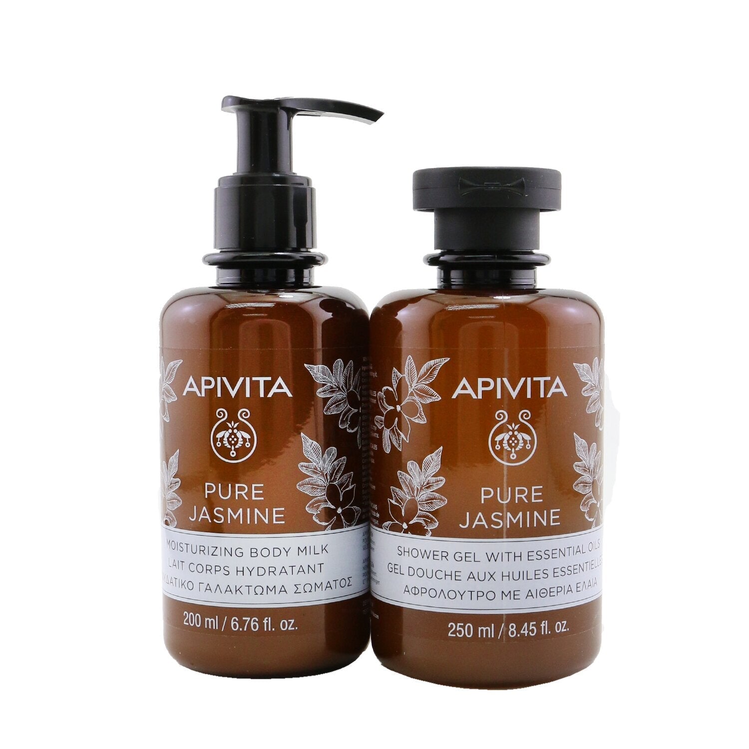 Apivita Relaxing Treats Euphoria & Softness Set: Pure Jasmine Shower Gel 250ml+ Pure Jasmine Moisturizing Body Milk 200ml  2pcs