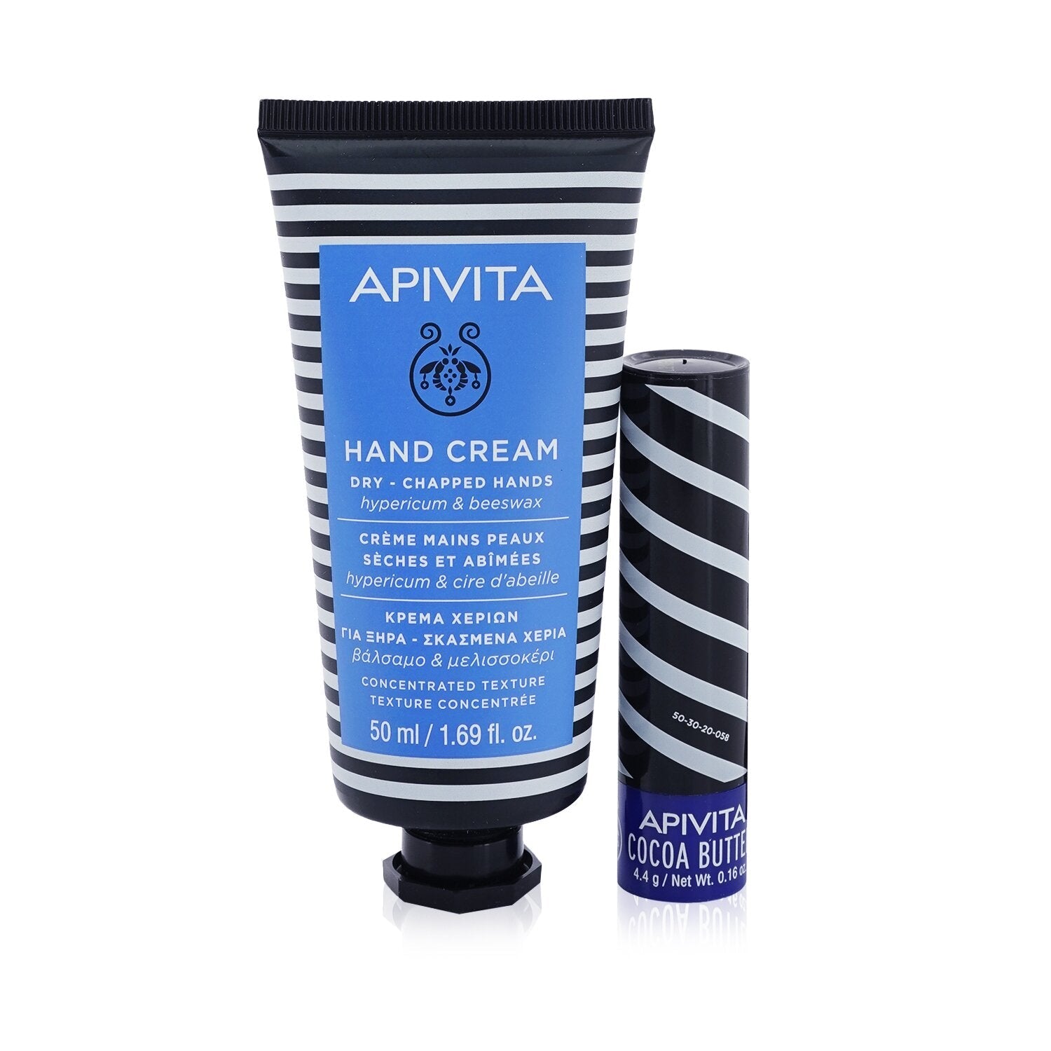 Apivita Bee Protective Hypericum Set: Hand Cream Hypericum & Beeswax 50ml+ Lip Care Cocoa Butter SPF20 4.4g  2pcs