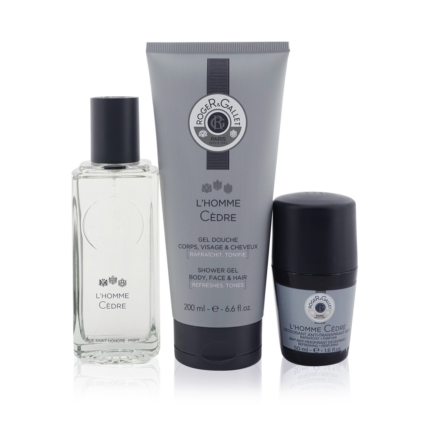 Roger & Gallet L'Homme Cedre Coffret: Eau De Toilette Spray 100ml/3.3oz + Anti-Perspirant Deodorant 50ml/1.6oz + Shower Gel 200ml/6.6oz  3pcs