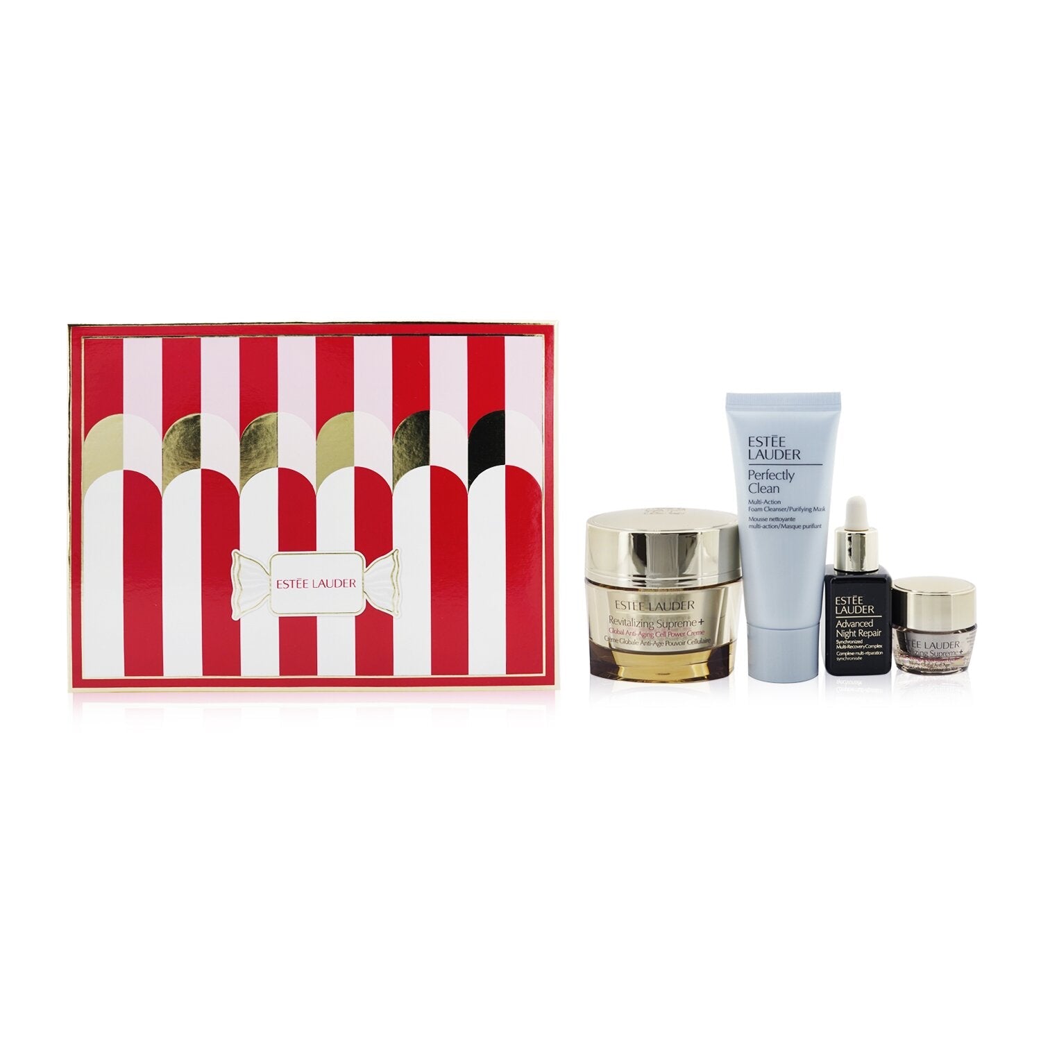 Estee Lauder Firm+Glow Skincare Delights: Revitalizing Supreme+Cream 50ml+ Revitalizing Supreme+Eye 5ml+ ANR 15ml+ Perfectly Clean 30ml  4pcs