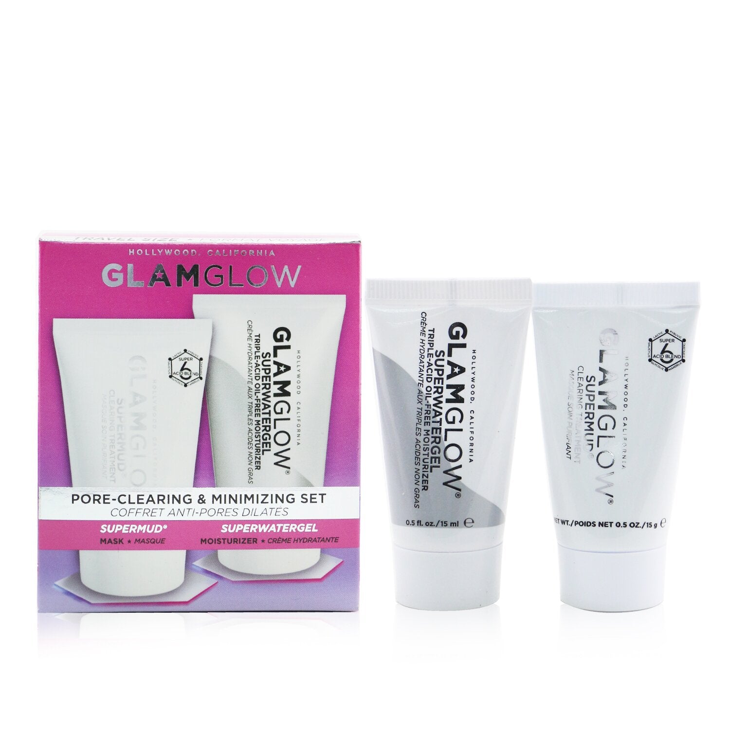 Glamglow Pore-Clearing & Minimizing Set: Supermud Clearing Treatment 15g + Superwatergel Moisturizer 15ml  2pcs