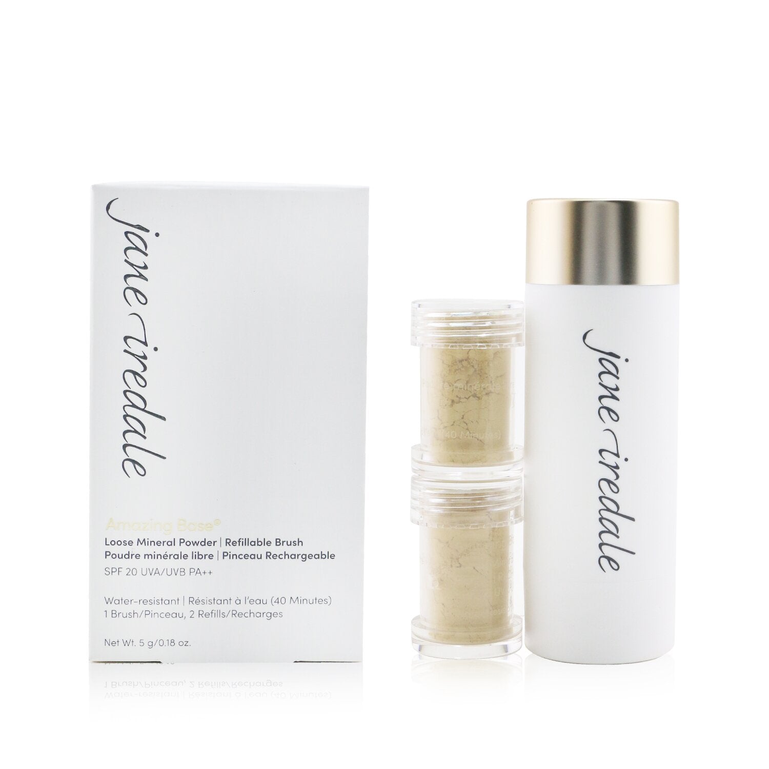 Jane Iredale Amazing Base Loose Mineral Powder SPF 20 Refillable Brush (1x Brush, 2x Refills) - Latte  2x2.5g/0.09oz