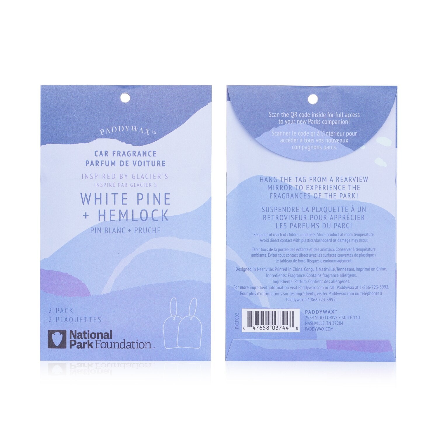 Paddywax Parks Car Fragrance - Glacier  2packs