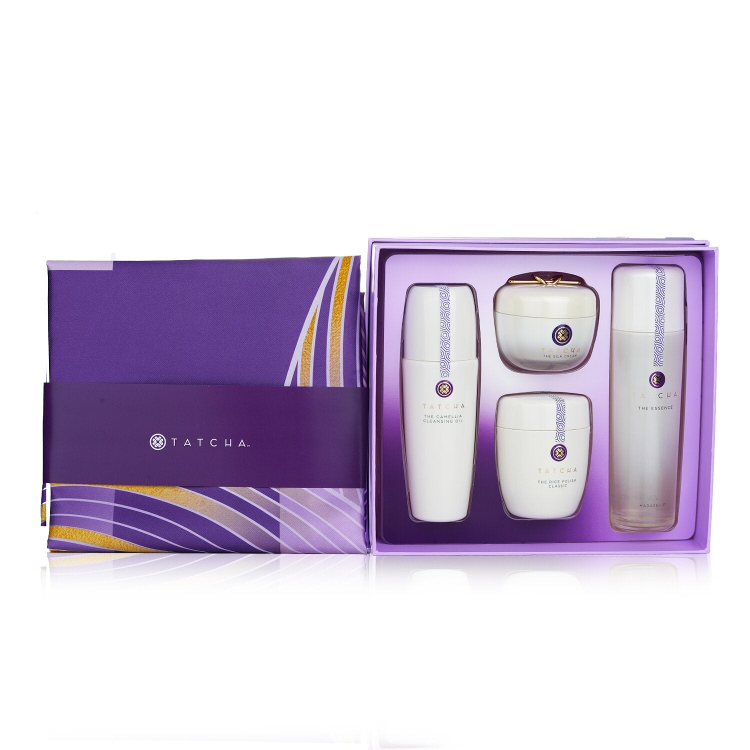 Tatcha Ritual For Firm Skin Set: Camellia Cleansing Oil 150ml + Essence 150ml + Silk Cream 50ml + Rice Polish 60g  4pcs