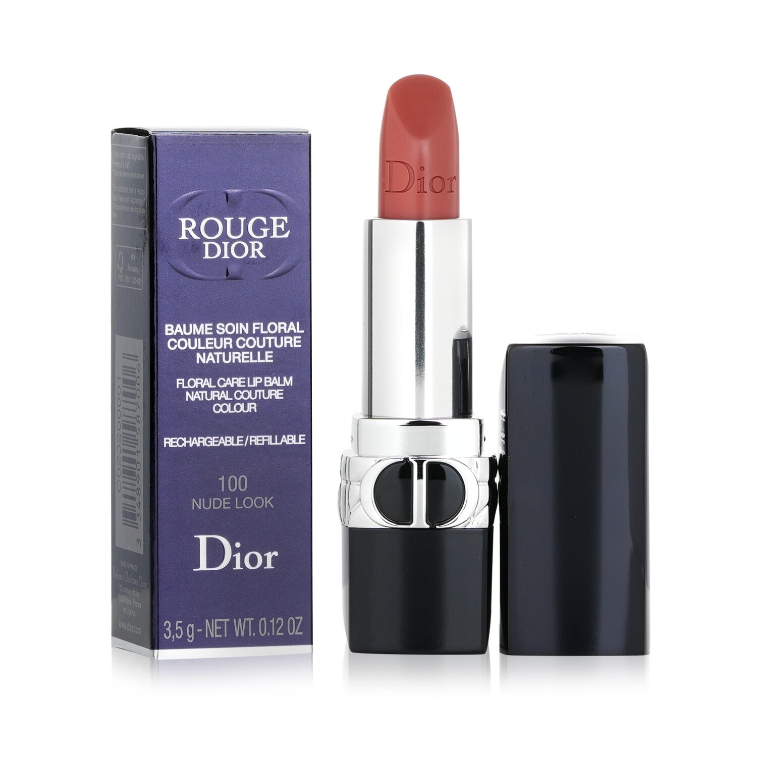 Christian Dior Rouge Dior Floral Care Refillable Lip Balm - # 100 Nude Look (Satin Balm)  3.5g/0.12oz