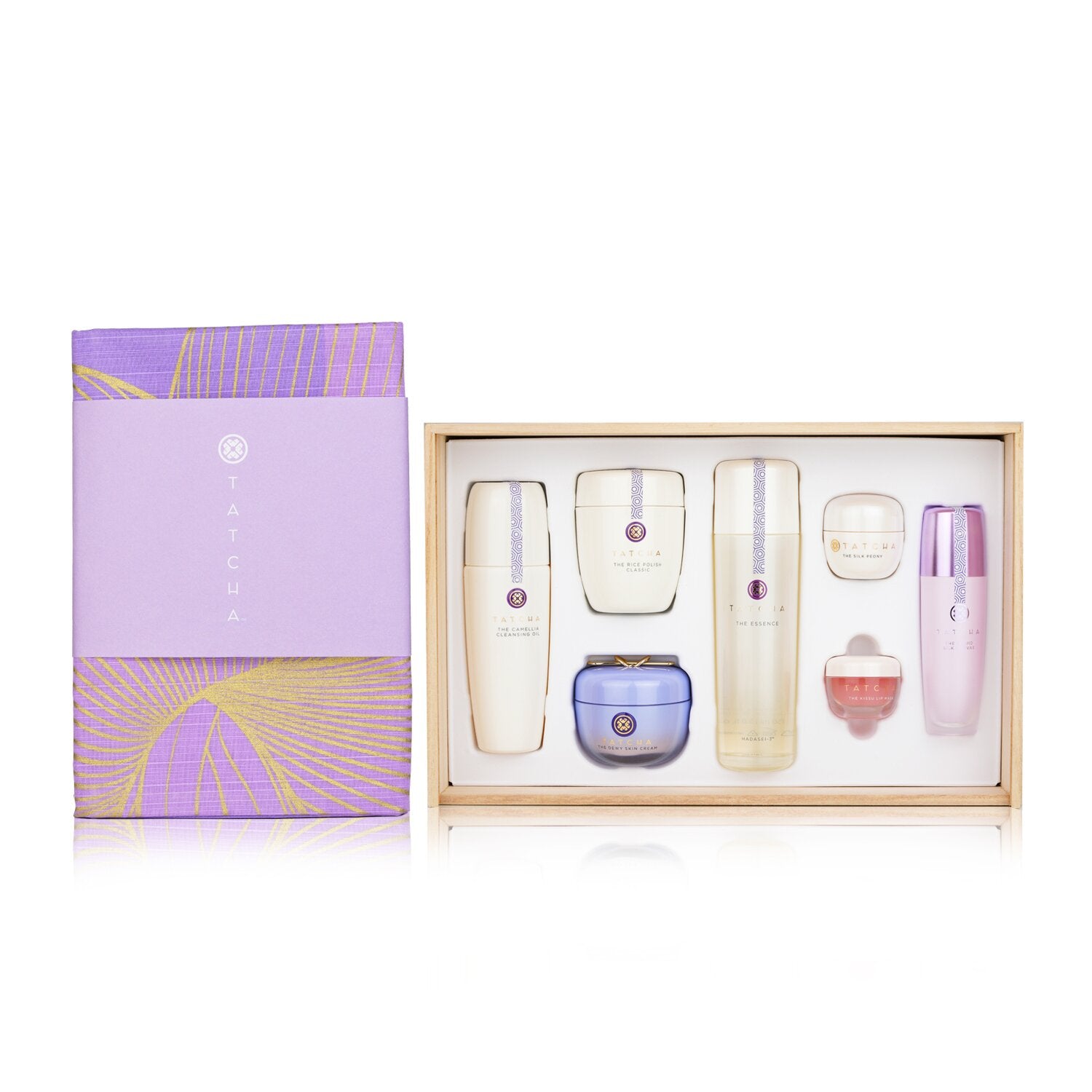 Tatcha Special Edition Luxury Kiri Set: The Camellia Cleansing Oil, The Rice Polish, The Essence, The Dewy Skin Cream, The Silk Peony, The Kissu Lip Mask, The Liquid Silk Canvas  5pcs