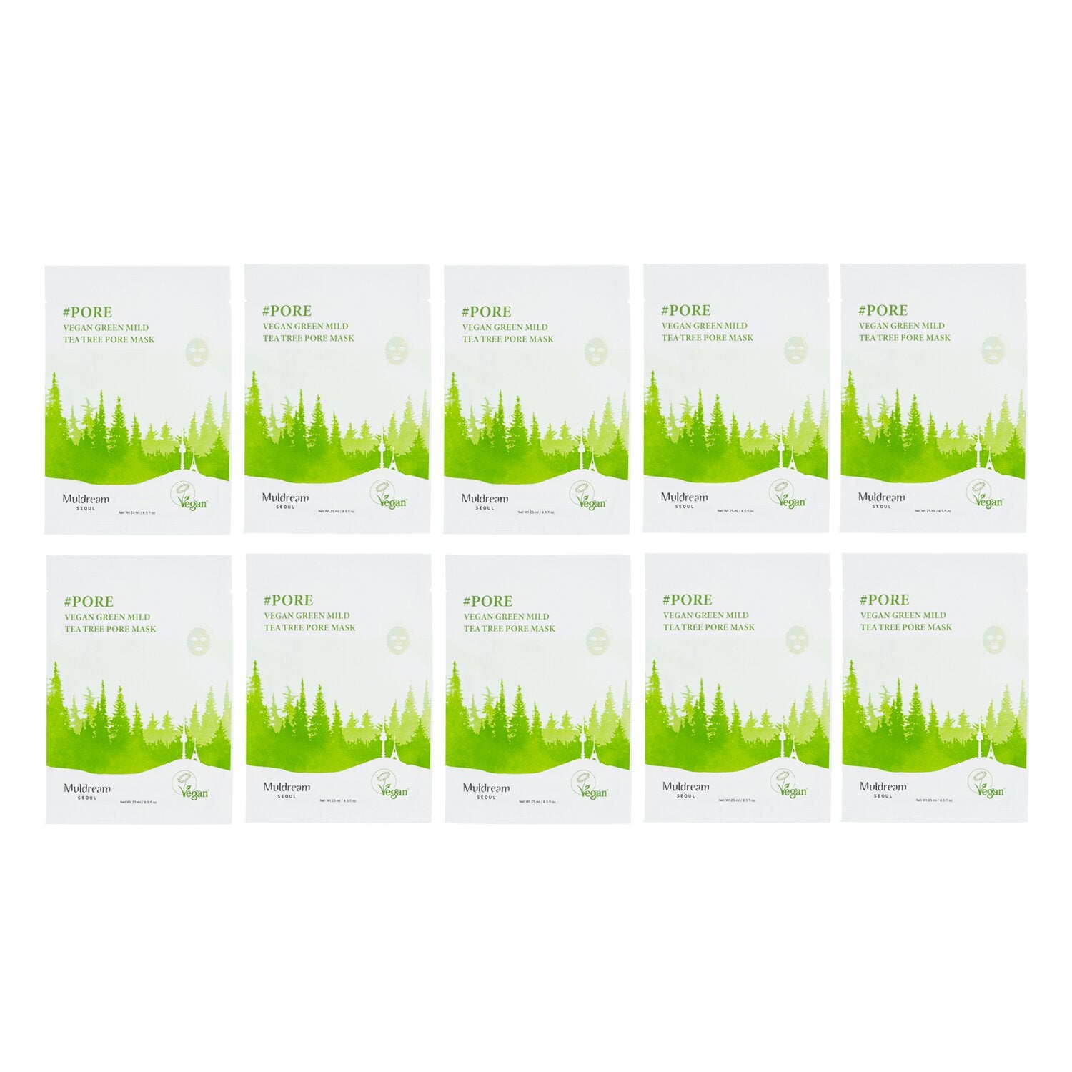 Muldream Vegan Green Mild Tee Tree Pore Mask  10pcs