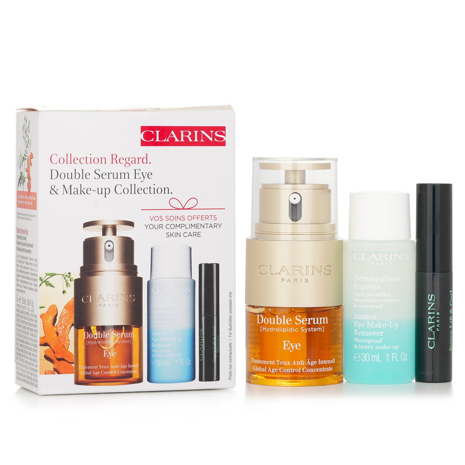 Clarins Clarins Double Serum Eye Set: Double Serum Eye 20ml + Instant Eye Make-up Remover 30ml + Supra Lift & Curl Mascara 3ml  3pcs