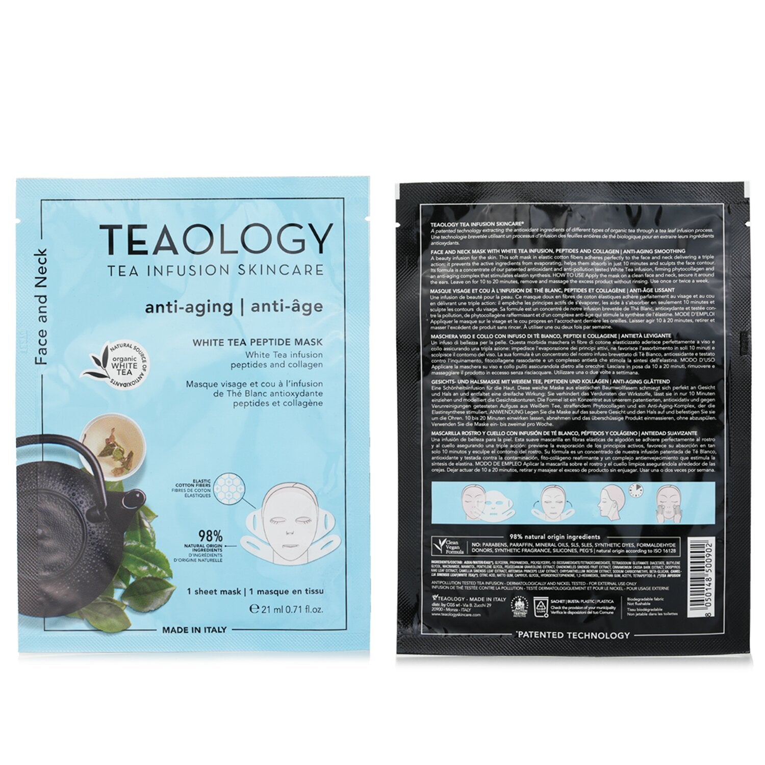 Teaology White Tea Peptide Face & Neck Mask  21ml/0.17oz