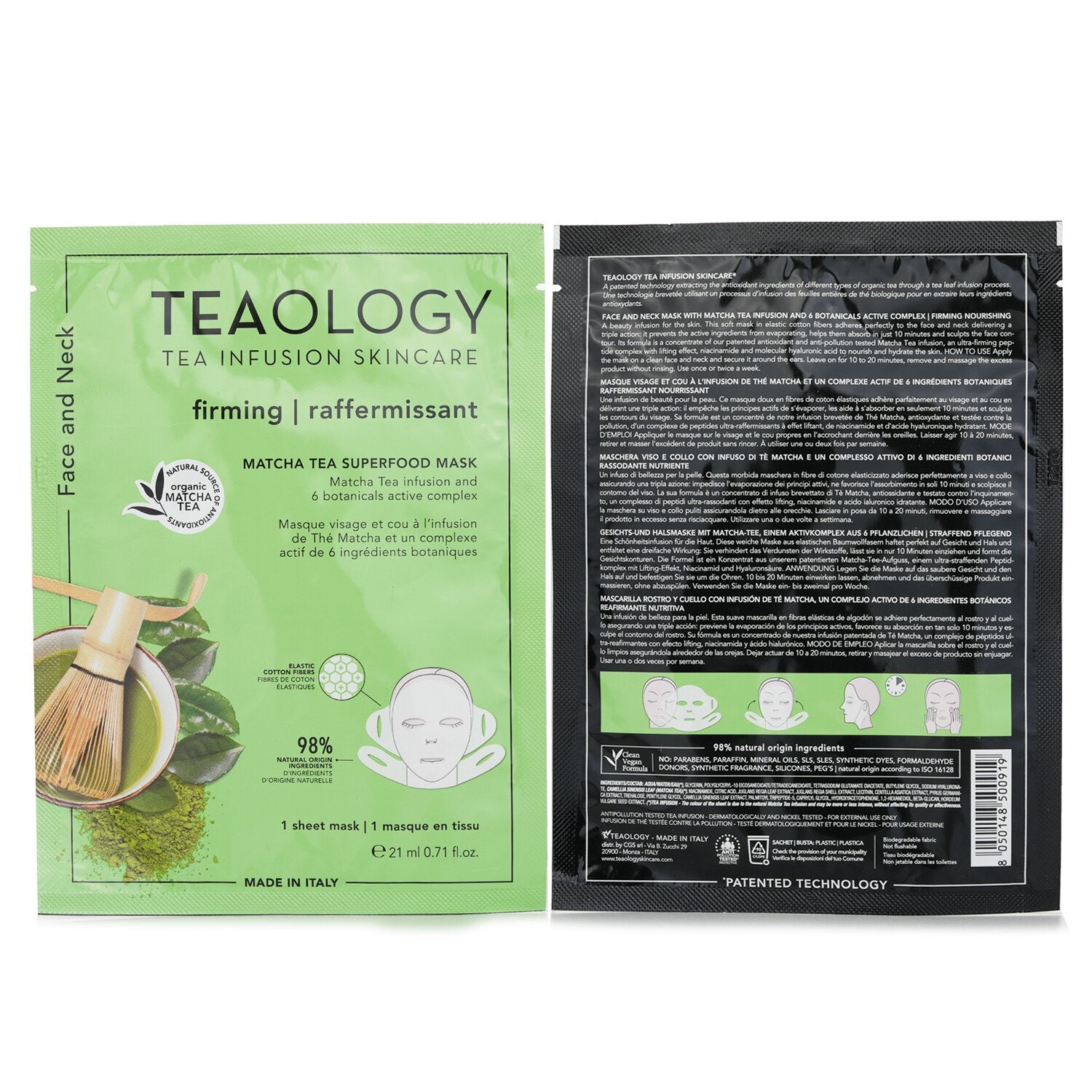 Teaology Matcha Tea Superfood Face & Neck Mask  21ml/0.17oz