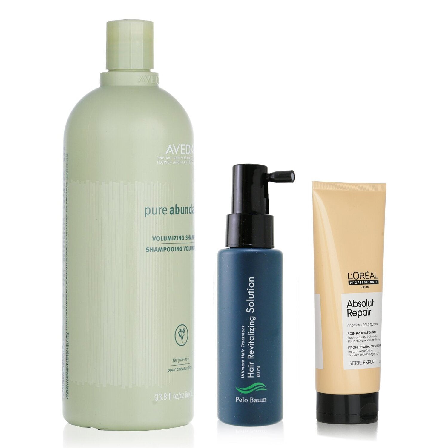 Pelo Baum Pelo Baum Hair Revitalizing Solution 60ml + Aveda Volumizing Shampoo 1000ml + L'Oreal Resurfacing Conditioner 200ml  3pcs