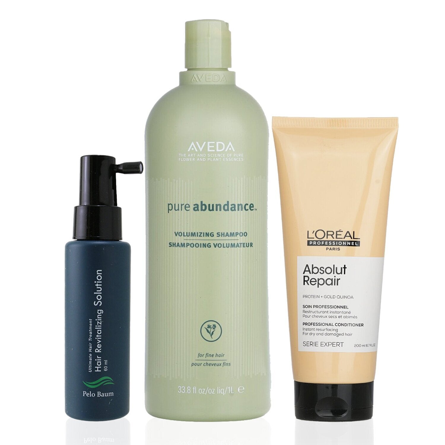 Pelo Baum Pelo Baum Hair Revitalizing Solution 60ml + Aveda Volumizing Shampoo 1000ml + L'Oreal Resurfacing Conditioner 200ml  3pcs