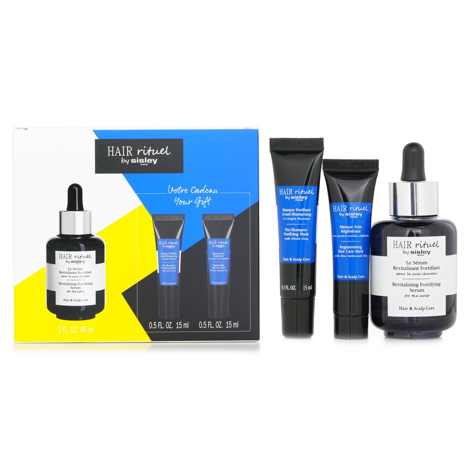 Sisley Hair Rituel Revitalizing Fortifying Serum: Serum 60ml+Pre-Shampoo Purifying Mask 15ml+Regenerating Hair Care Mask 15ml  3pcs