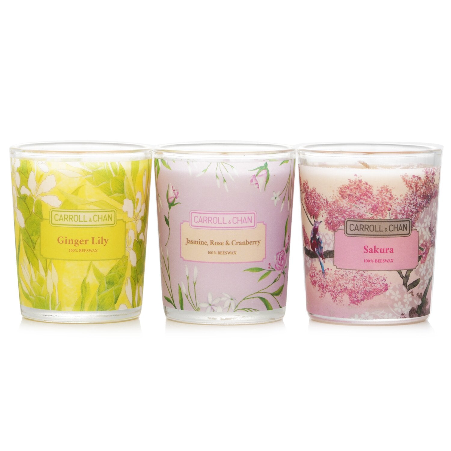 Carroll & Chan 3 Votive Set: Sakura, Jasmine, Rose & Cranberry, Ginger Lily  3pcs