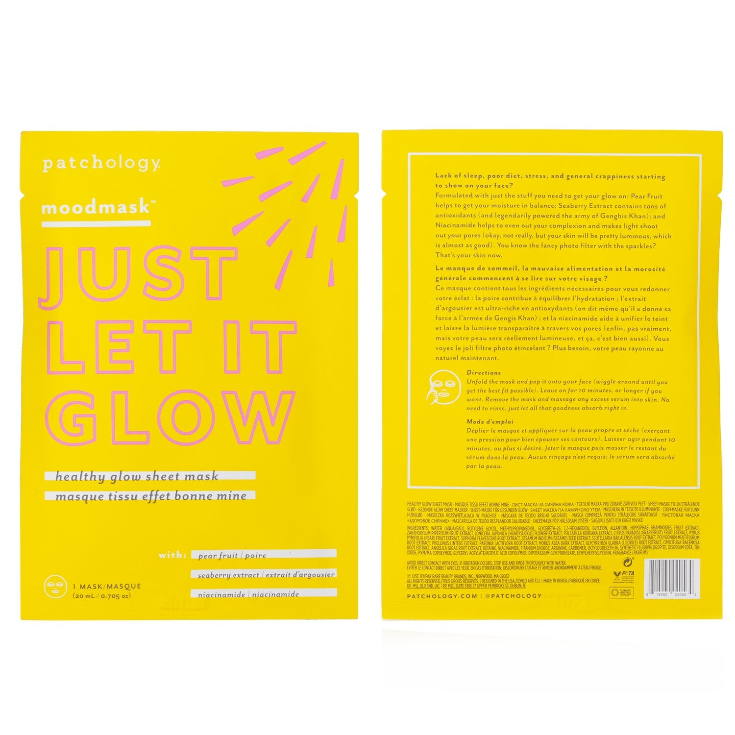 Patchology Moodmask Just Let It Glow Healthy Glow Sheet Mask  20ml/0.705oz